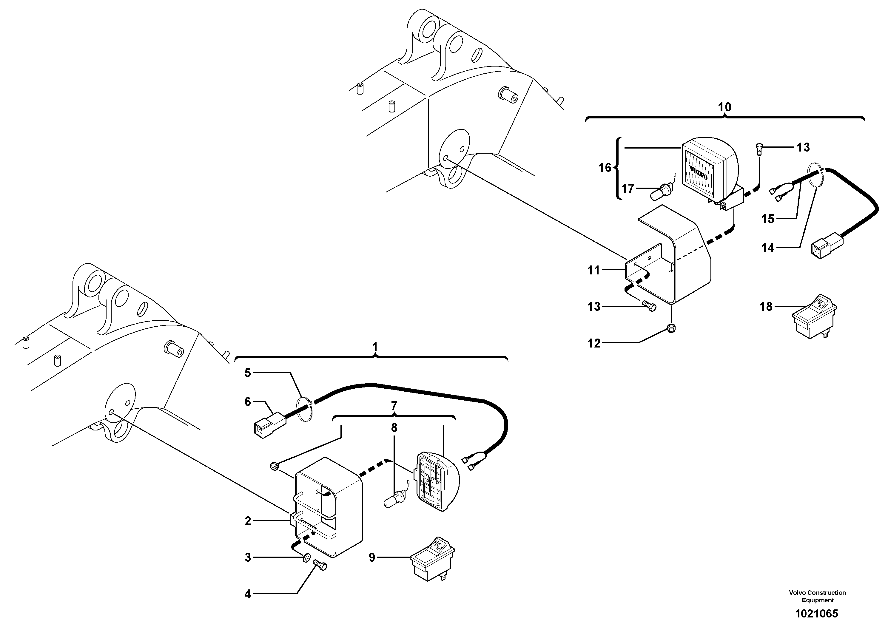 Work light on boom — volvo parts diagram