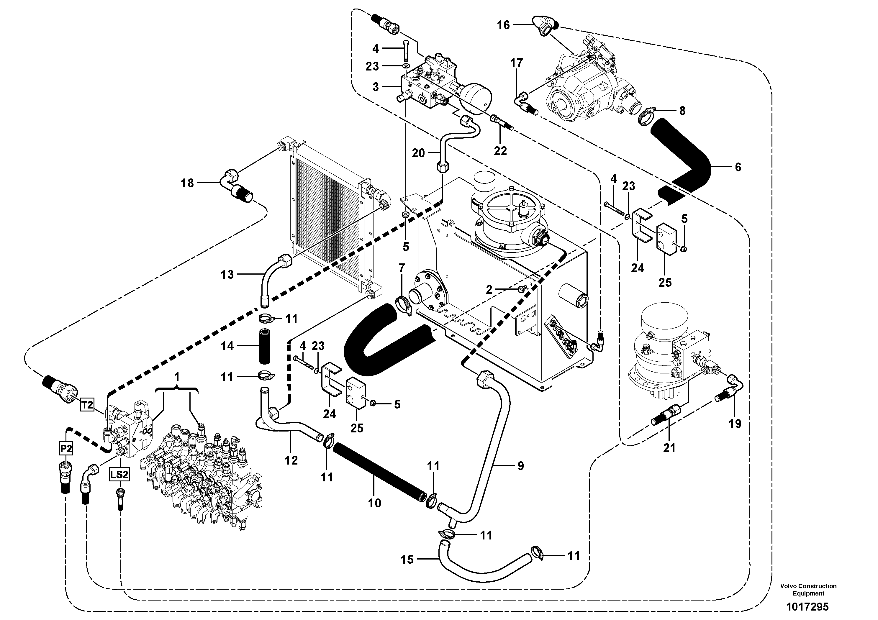 Hydraulic system: feed-and suction line — volvo parts diagram