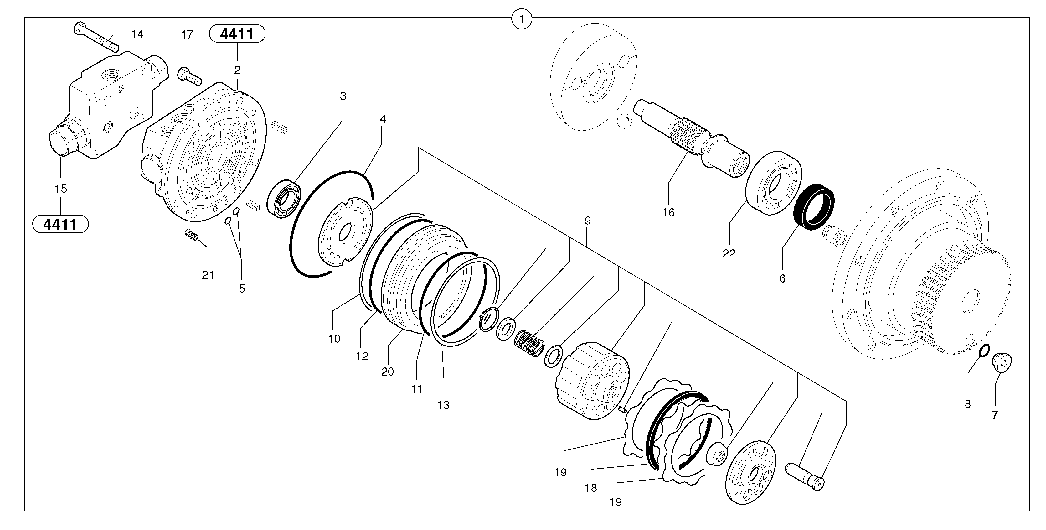Travelling gear motor assy / with brake — volvo parts diagram