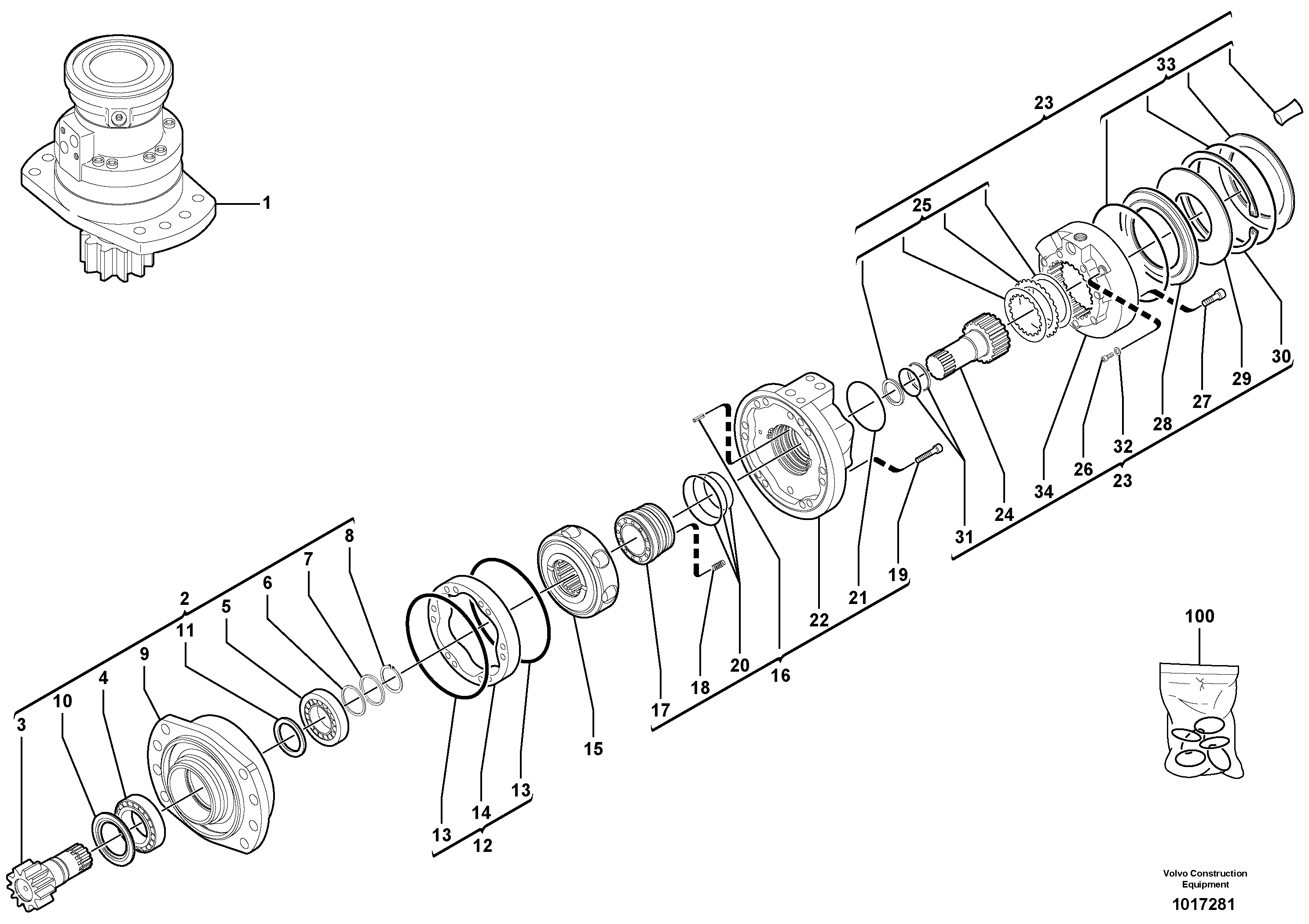 Slewing gear motor — volvo parts diagram