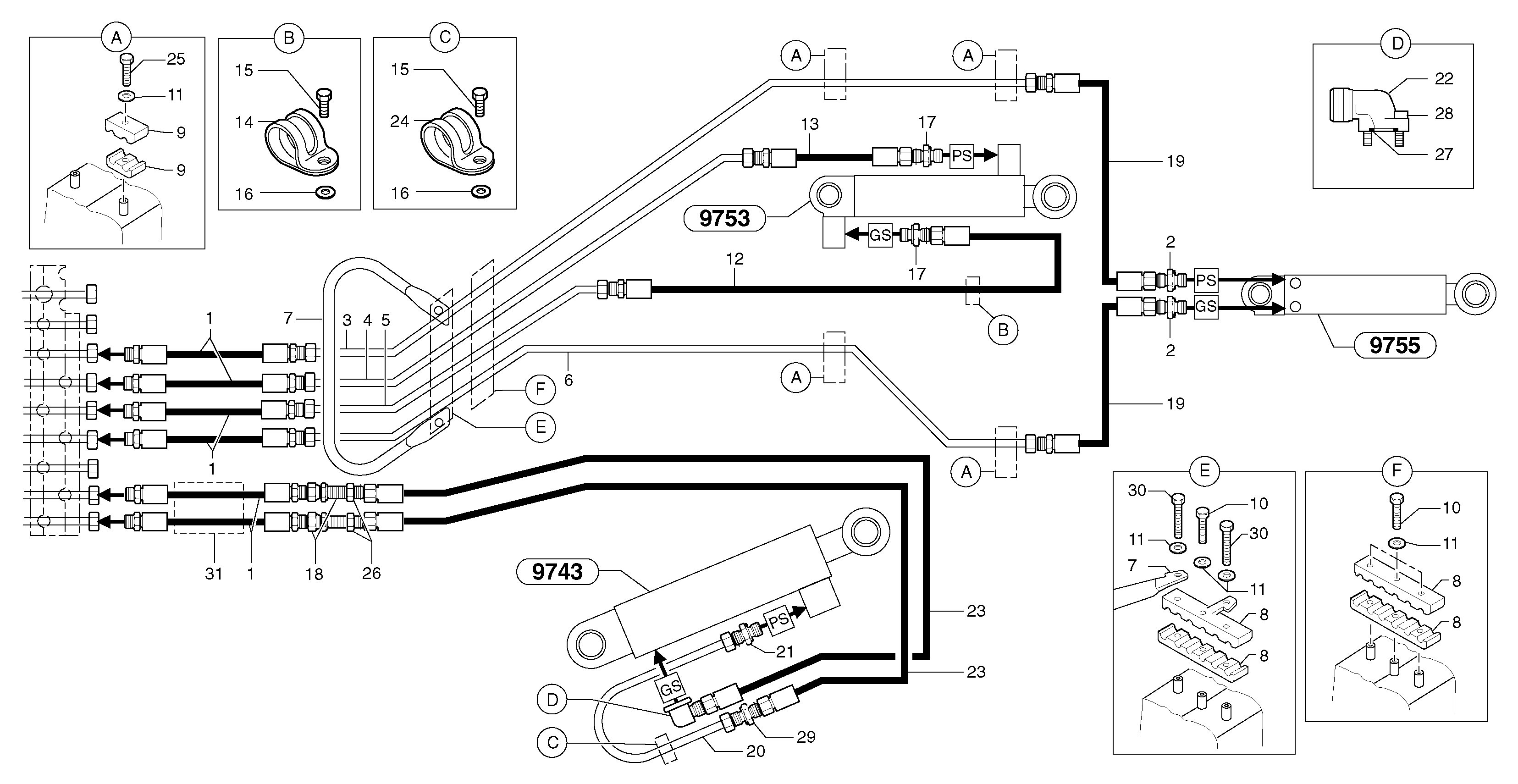 Hydr. circuit.( boom / dipper arm / bucket ) — volvo parts diagram