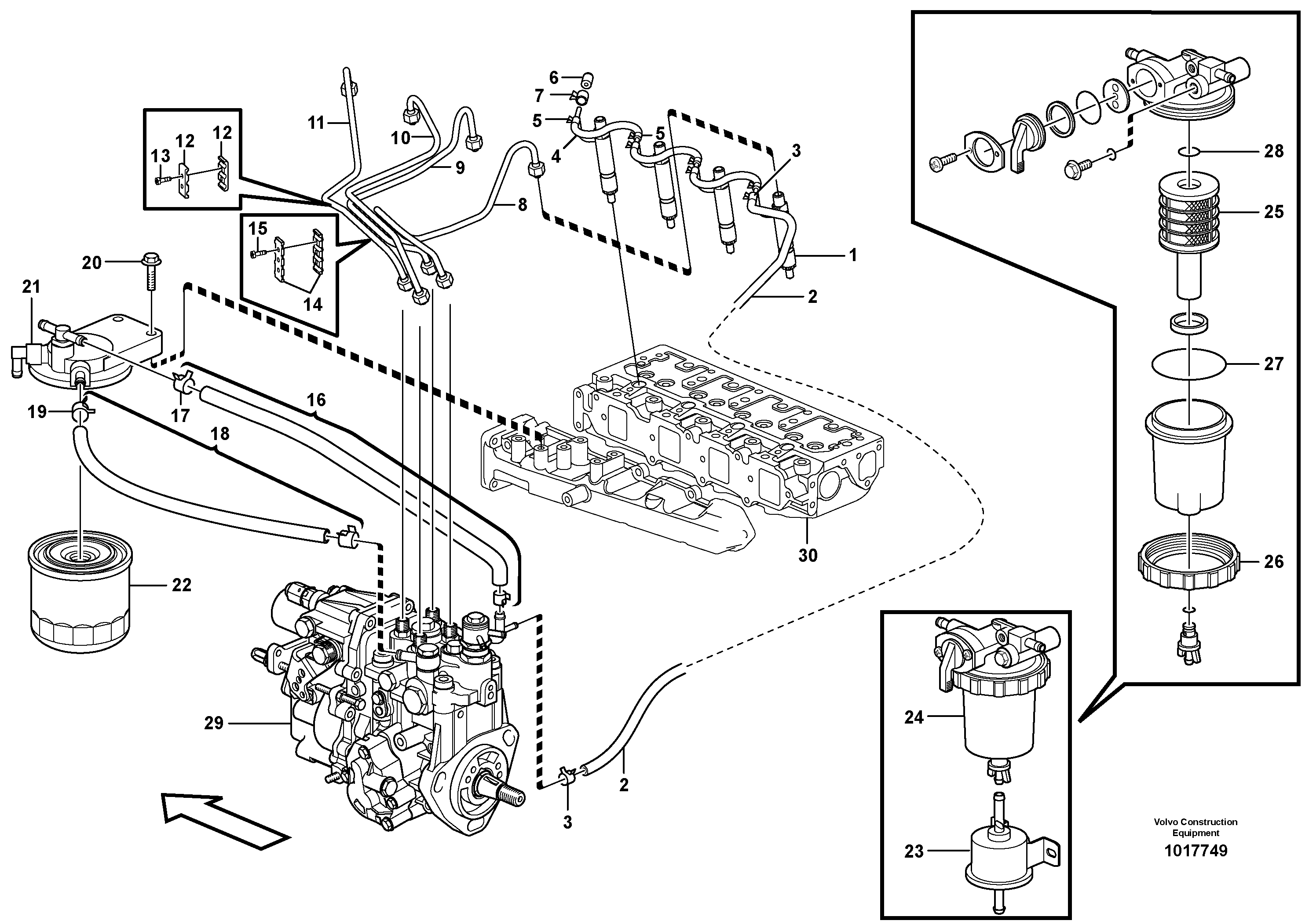 Fuel lines and injectors — volvo parts diagram