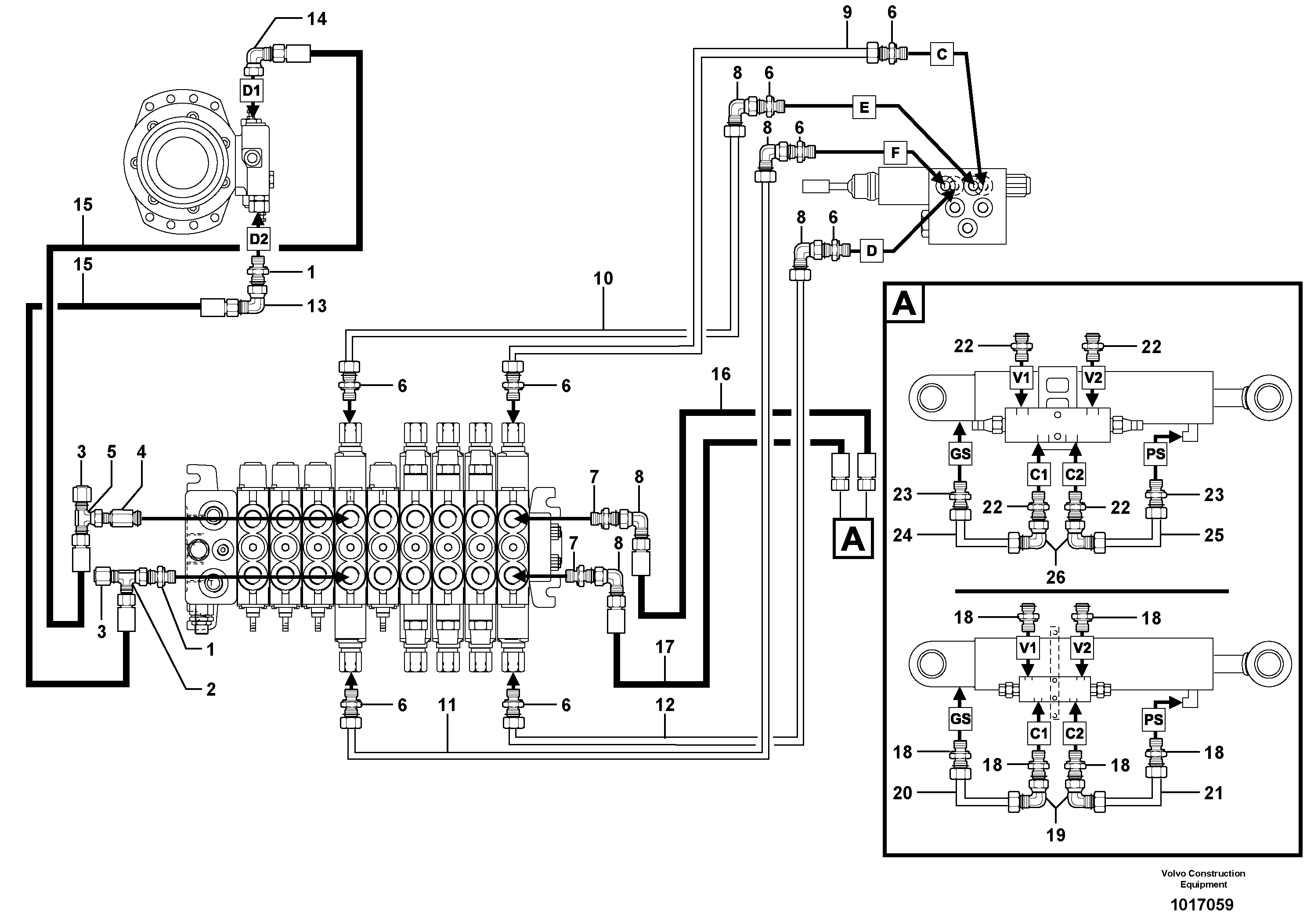 Hydr. circuit. ( boom slewing / offset ) — volvo parts diagram