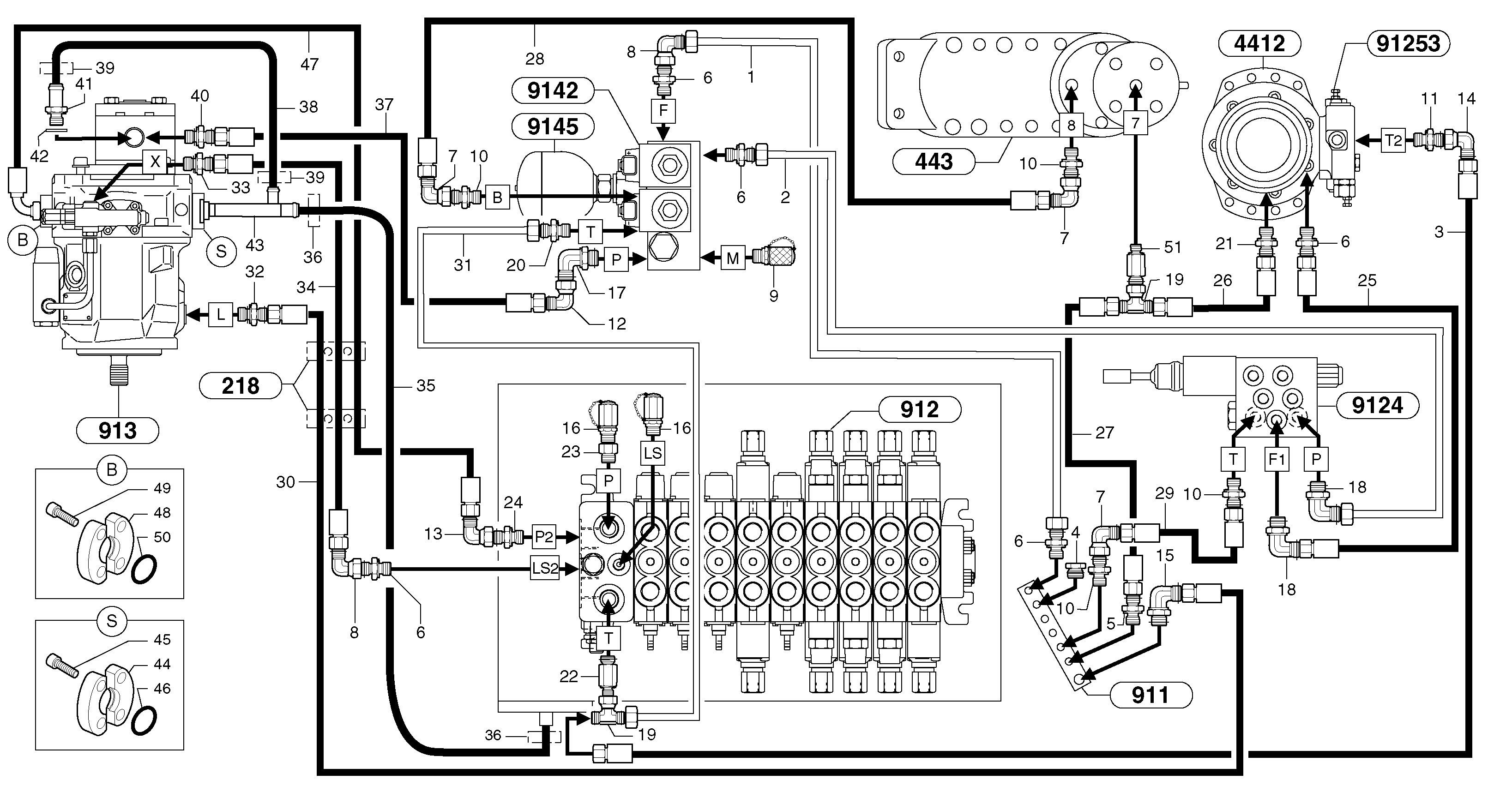 Hydraulic system: feed-and suction line — volvo parts diagram