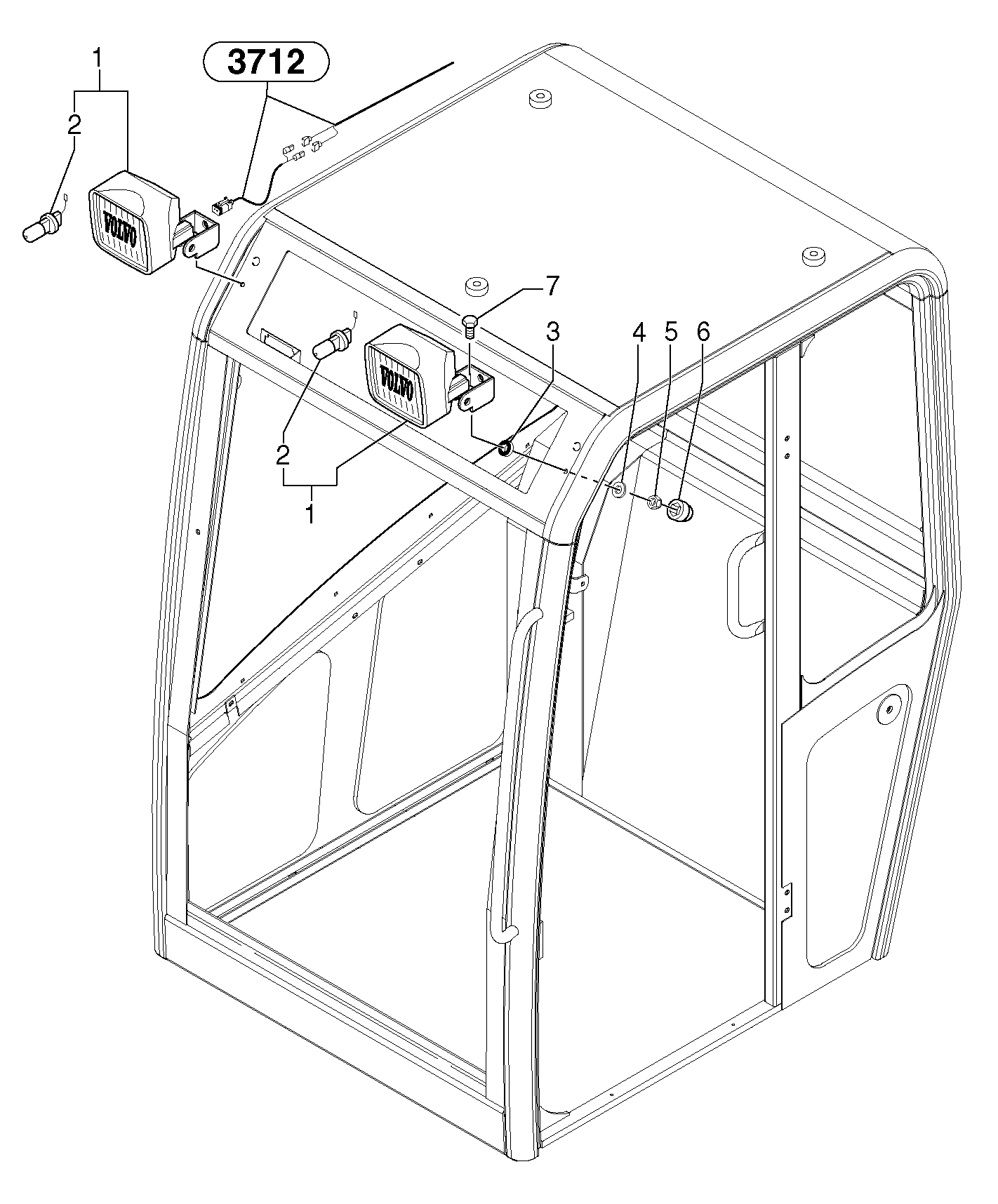 Front headlight on cab — volvo parts diagram