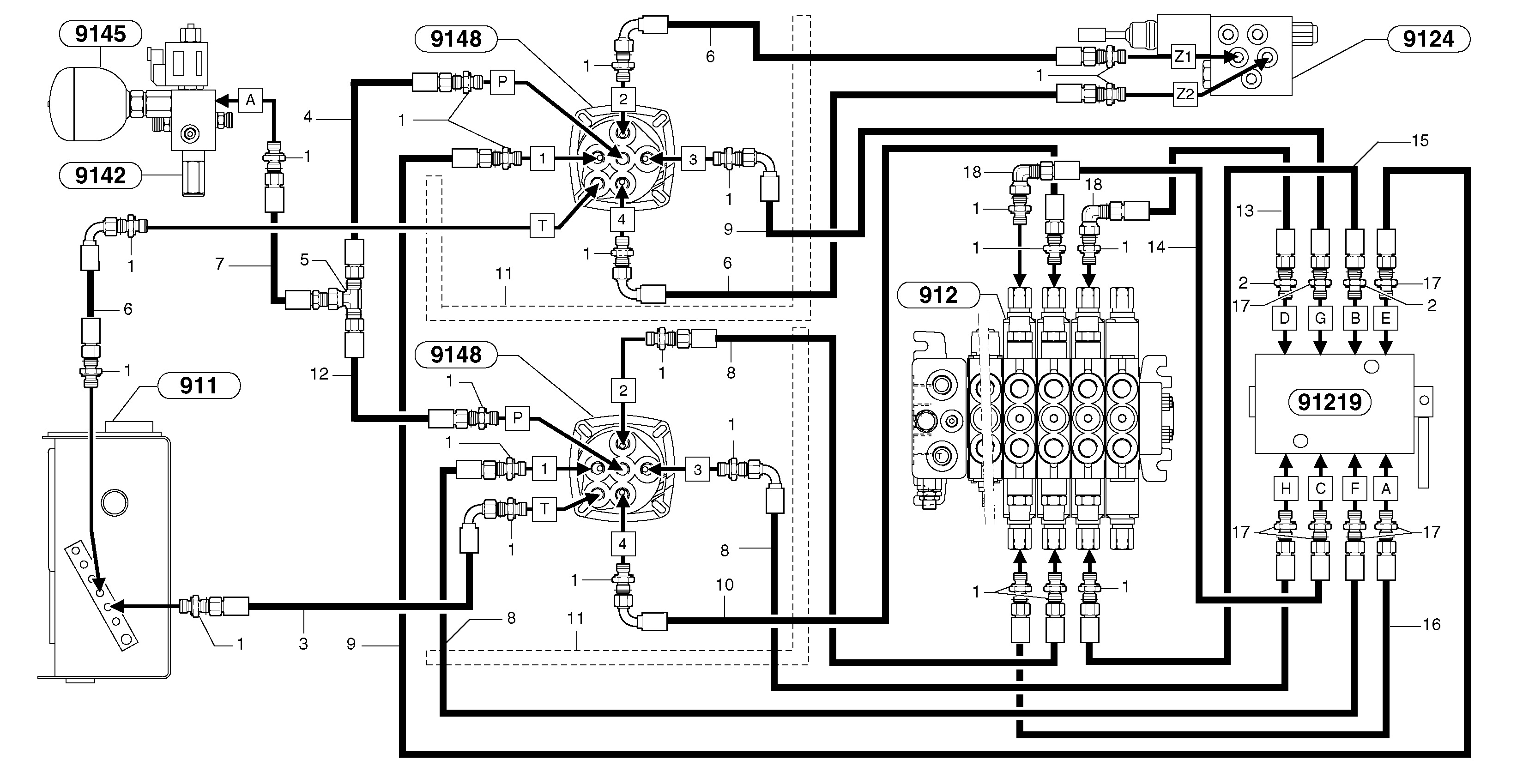 Hydraulic circuit ( low pressure )  USA — volvo parts diagram