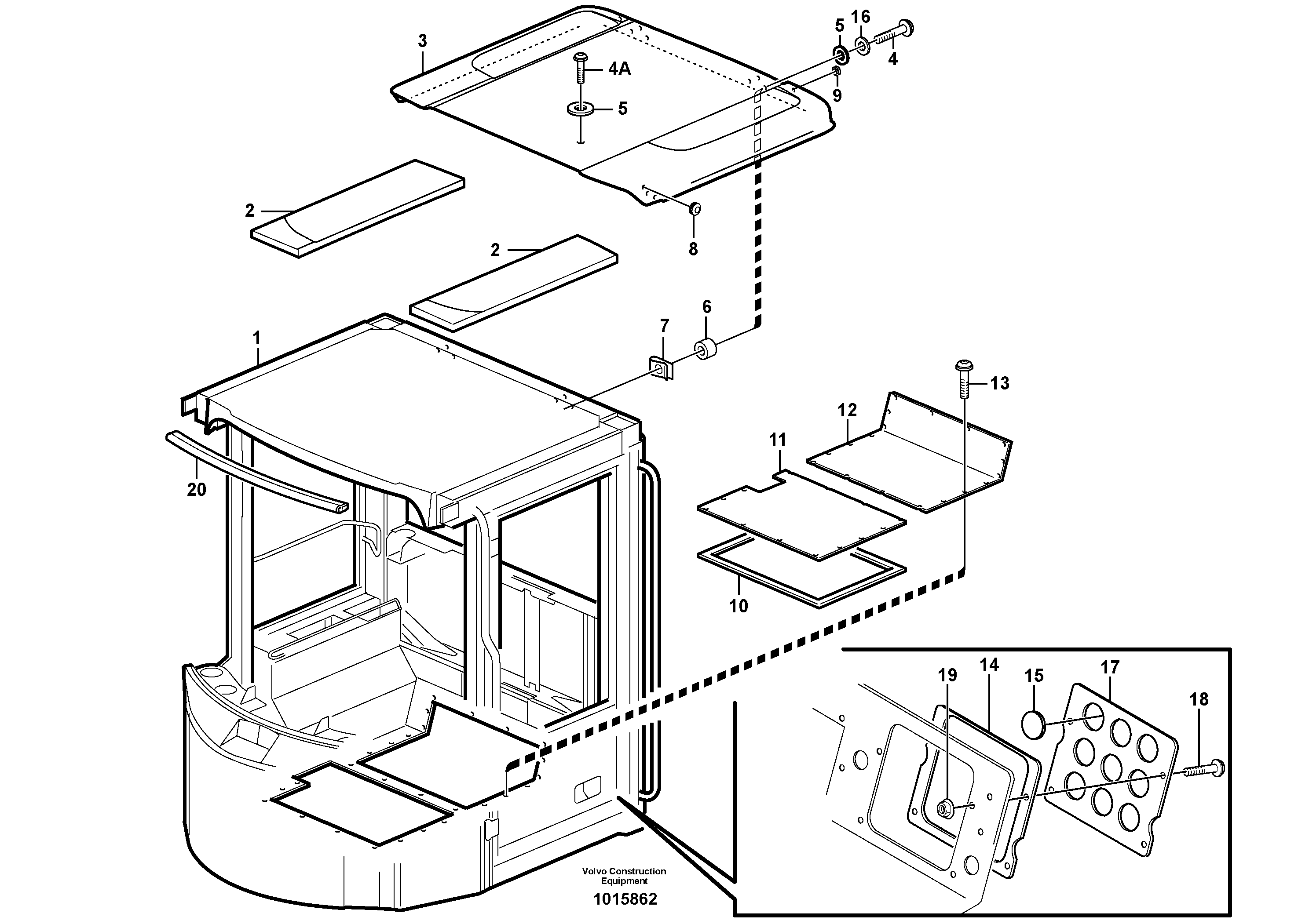 Cab body: roof and floor panel. — volvo parts diagram