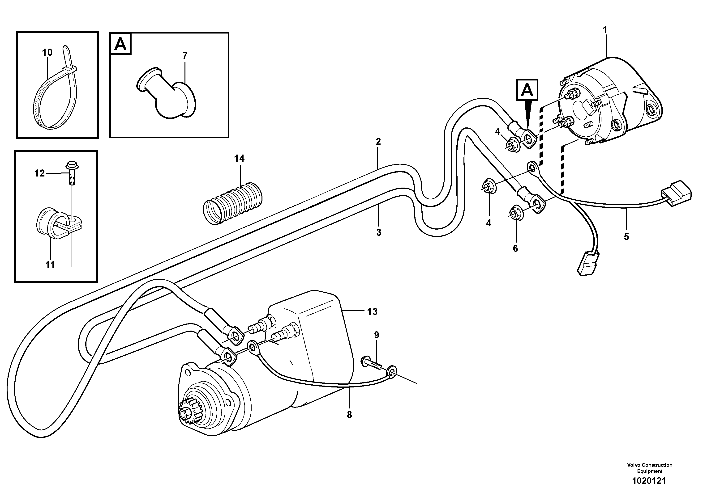 Cable harness, alternator  S/N 2261 -, STD, OPEN ROPS — volvo parts diagram