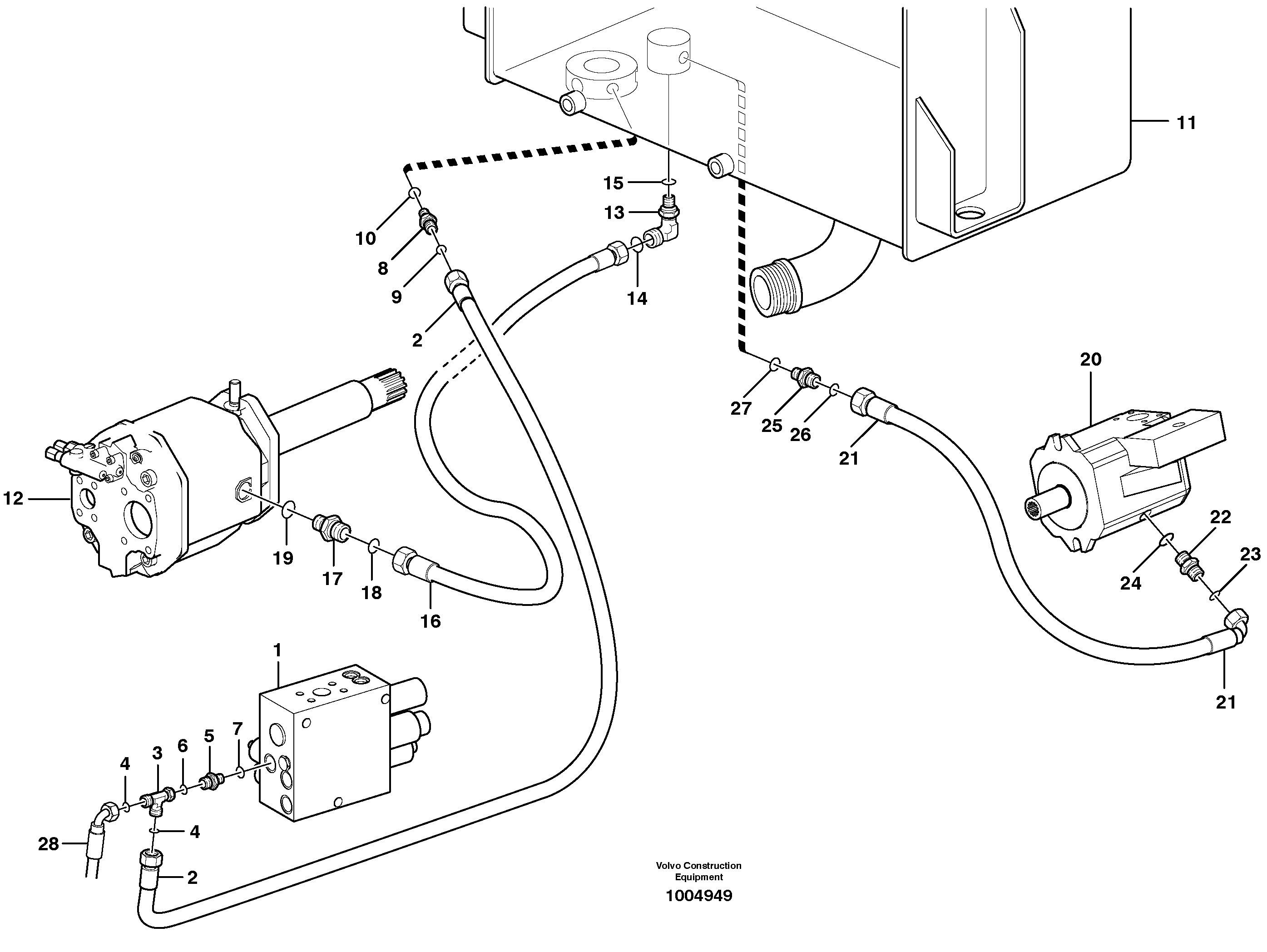 Hydraulic system, return line  STD, OPEN ROPS — volvo parts diagram