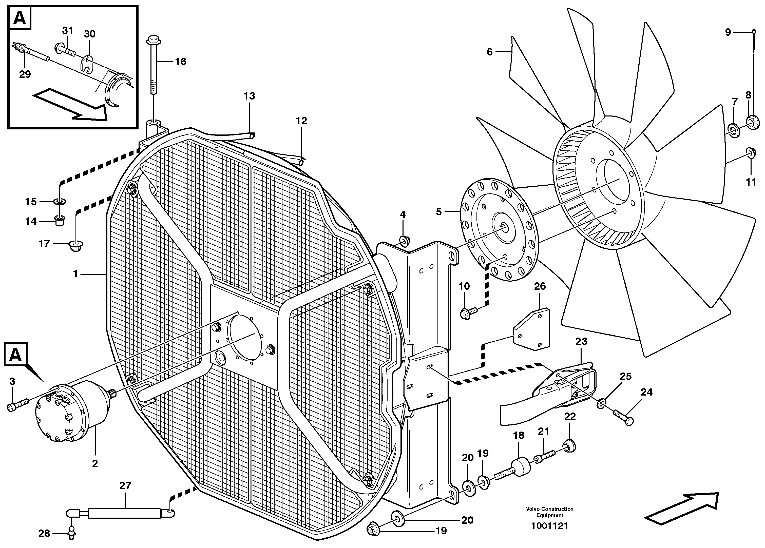 Fan and fan housing  STD, OPEN ROPS — volvo parts diagram