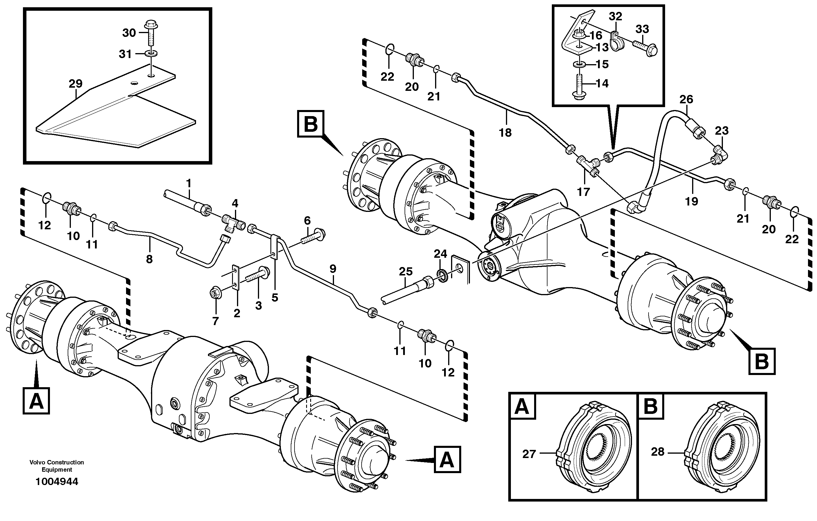 Brake pipes, front axle and rear axle  STD, OPEN ROPS — volvo parts diagram