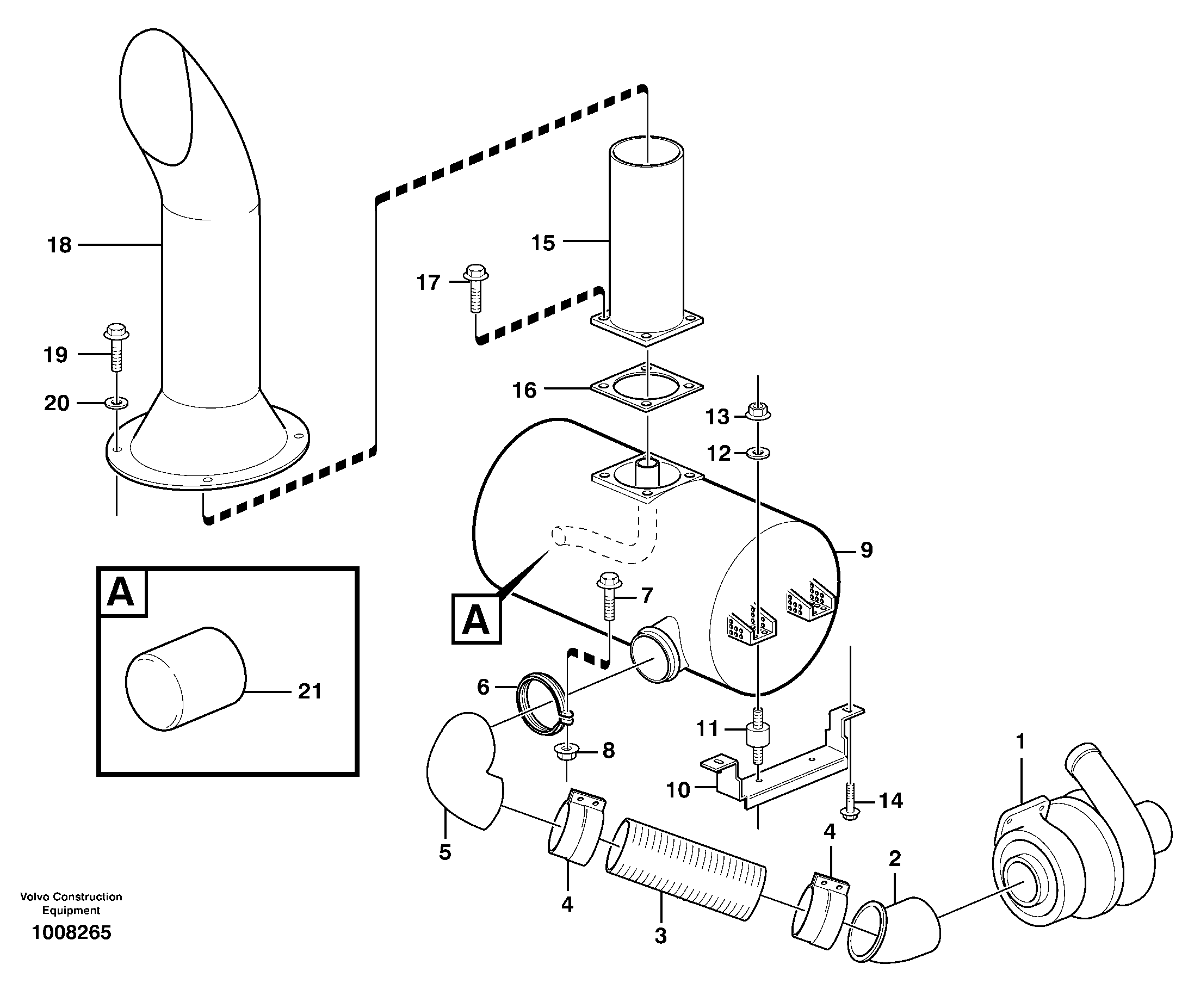 Exhaust system, silencer  STD, OPEN ROPS — volvo parts diagram