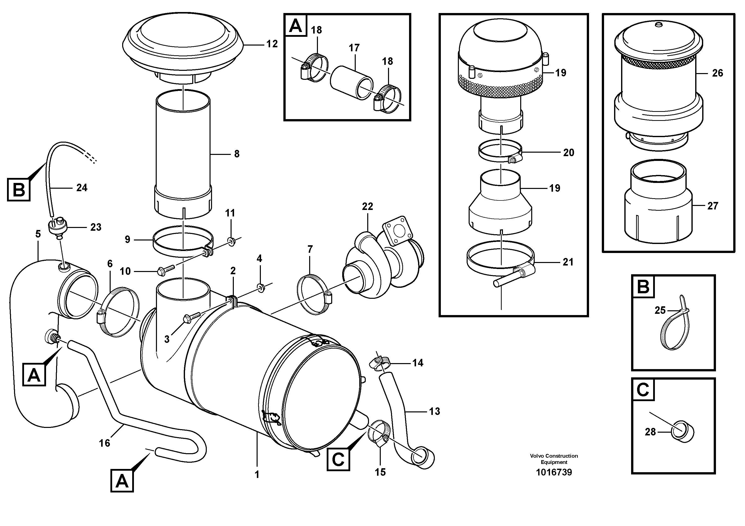 Air filter with fitting parts  STD, OPEN ROPS — volvo parts diagram