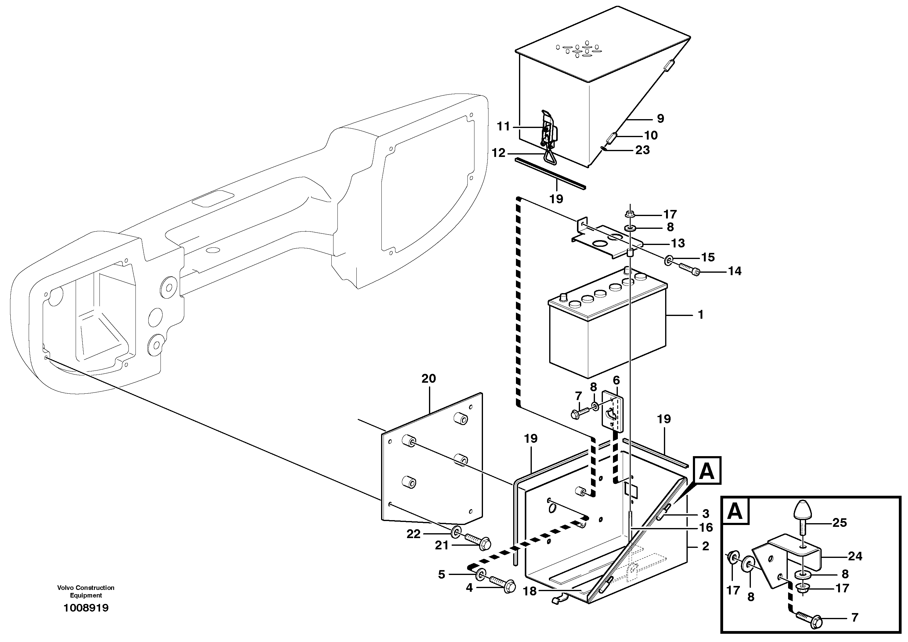 Battery box with fitting parts  STD, OPEN ROPS — volvo parts diagram