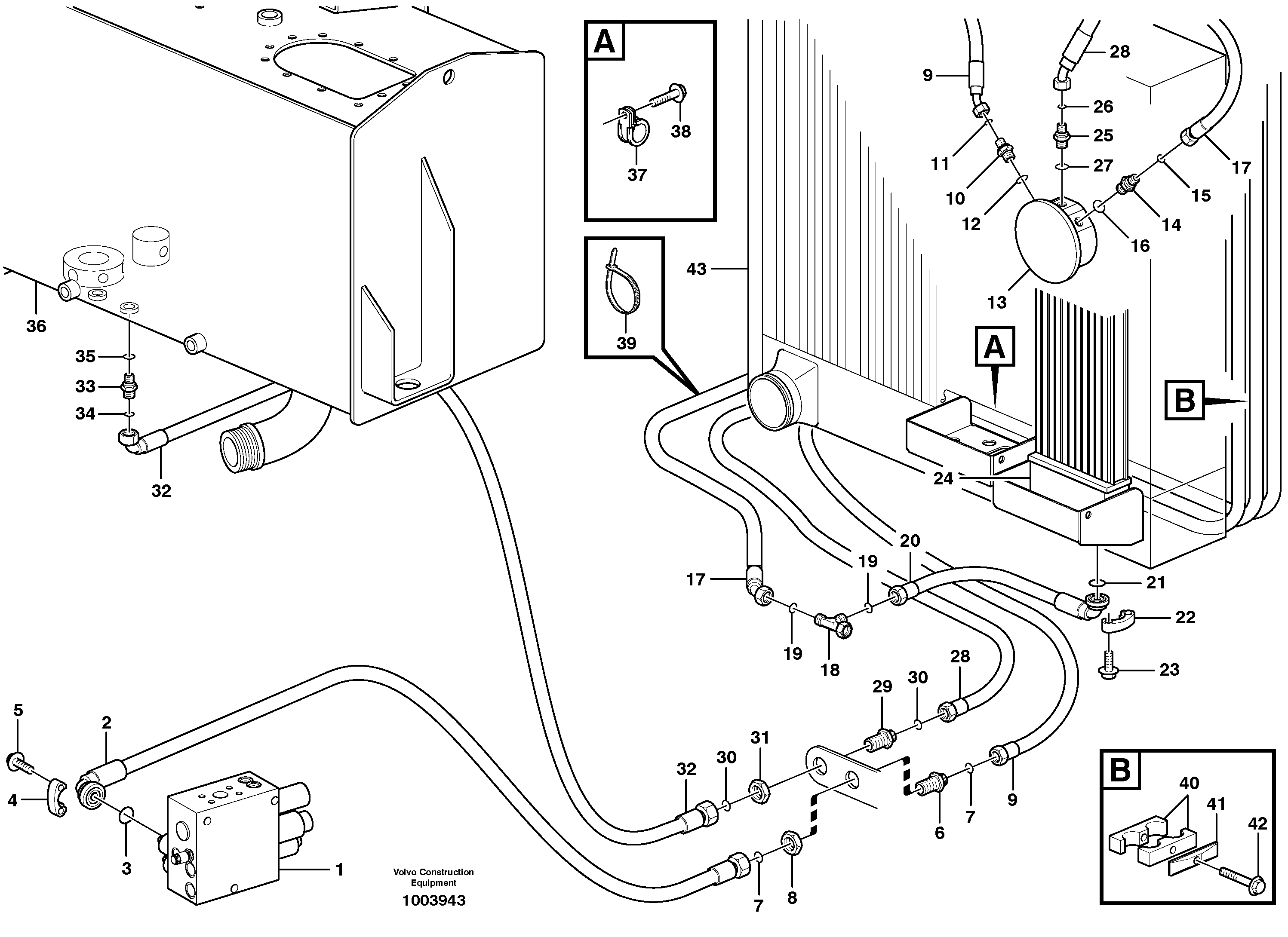 Hoses to fan drive  STD, OPEN ROPS — volvo parts diagram