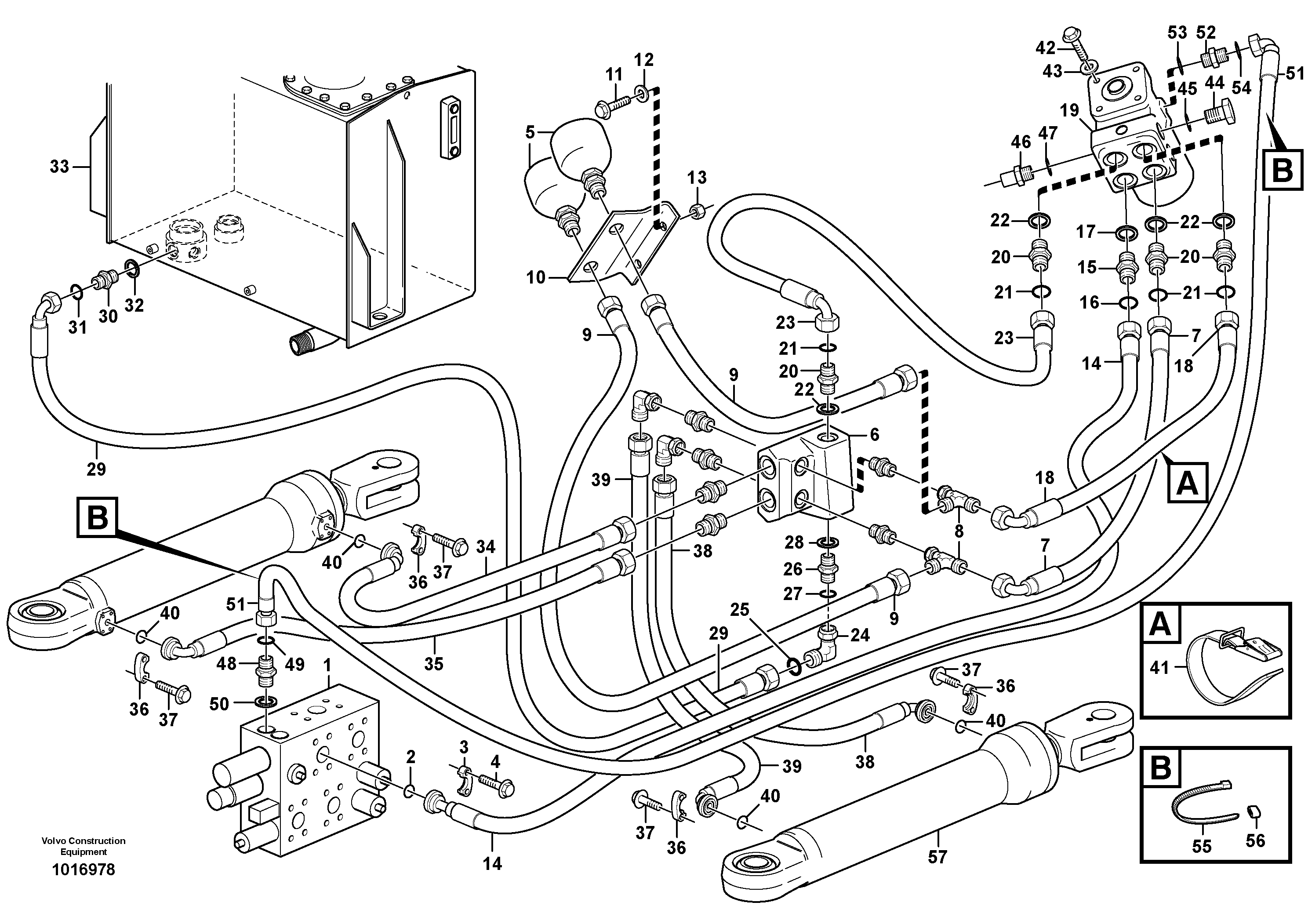 Steering system, pressure and return lines  S/N - 1627 SWE, - 60296 USA, - 70145 BRA. — volvo parts diagram