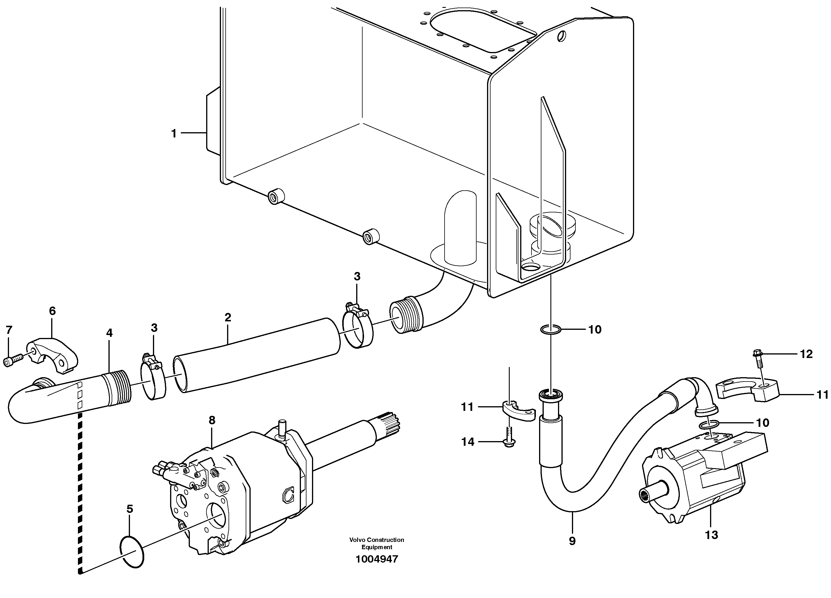 Suction line, tank - pump  STD, OPEN ROPS — volvo parts diagram
