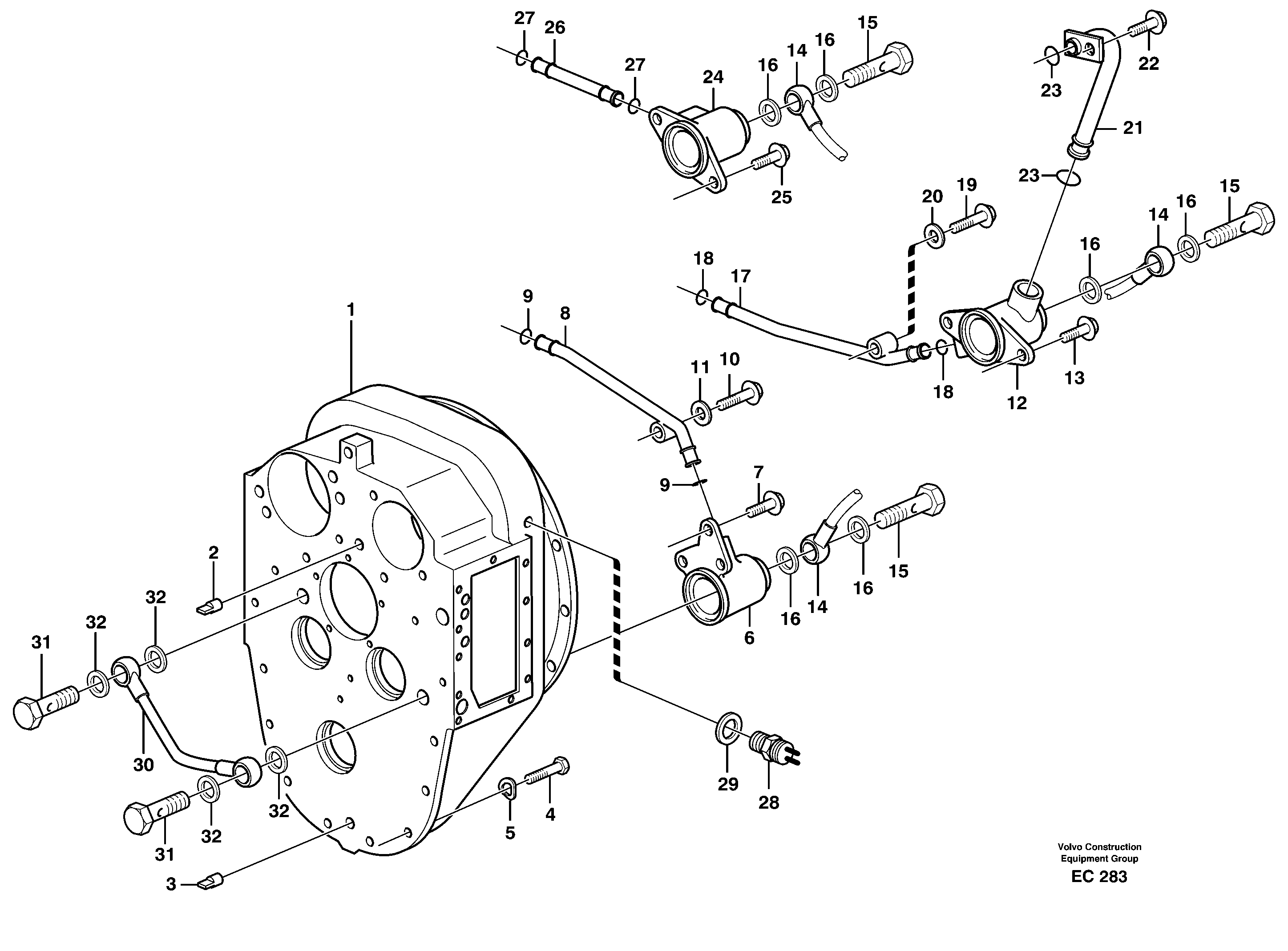 Converter housing with fitting parts  22532 — volvo parts diagram