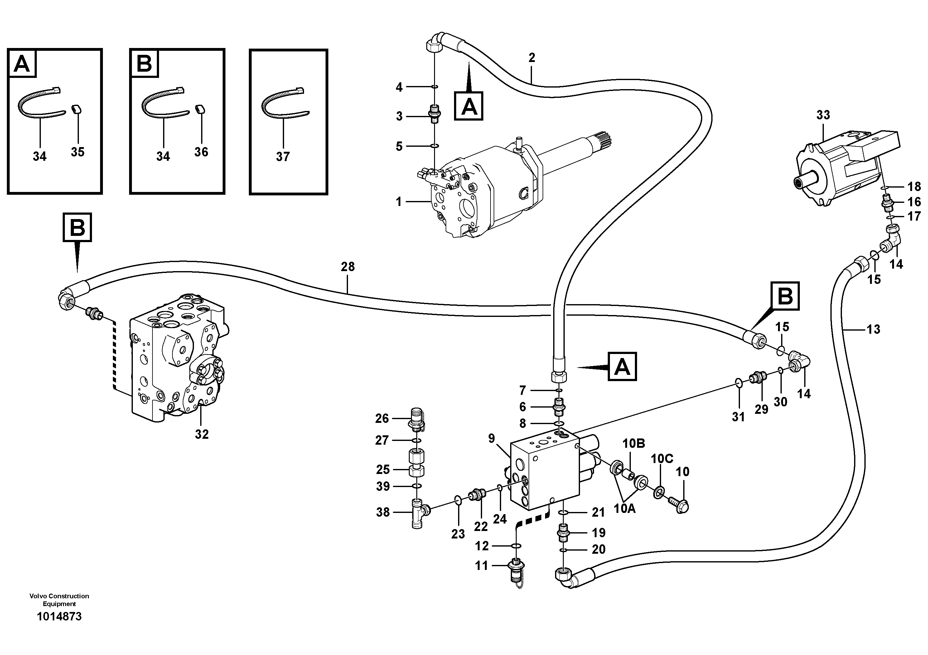 Feed line, pump - central block  STD, OPEN ROPS — volvo parts diagram