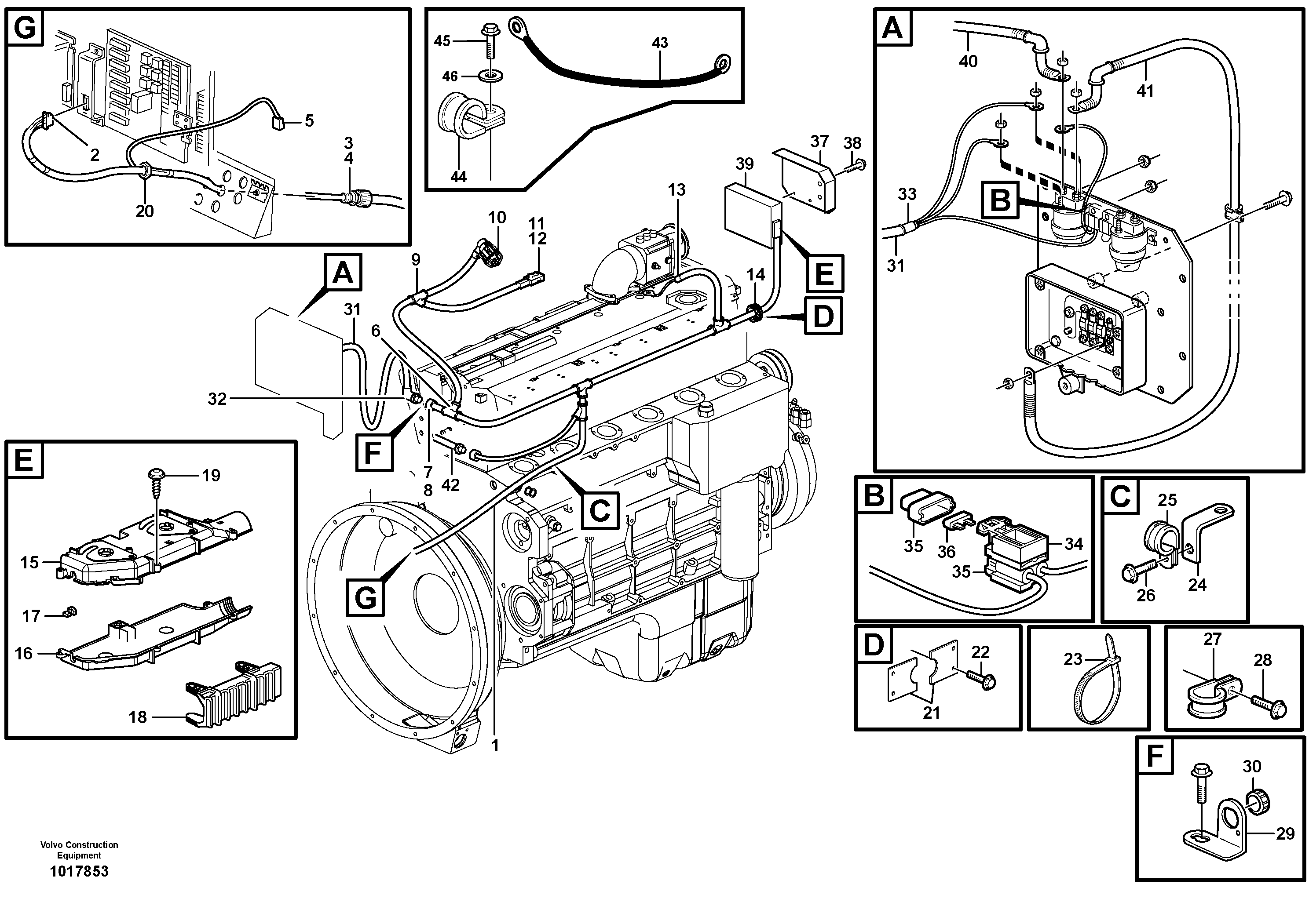 Cable harness, electricaldistrib. unit - engine E-ECU  STD, OPEN ROPS — volvo parts diagram