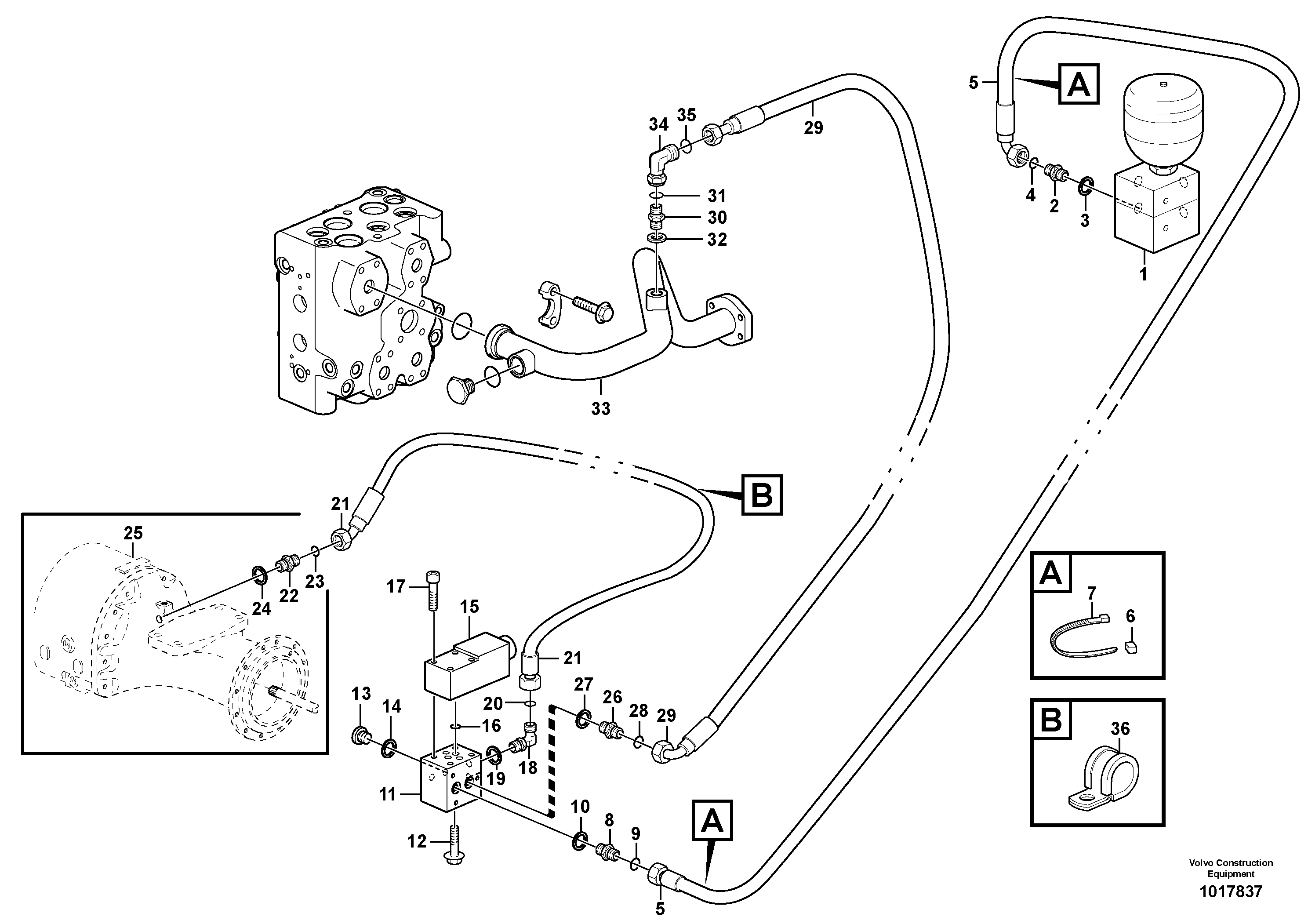 Differential lock, hydraulic line  STD, OPEN ROPS, — volvo parts diagram