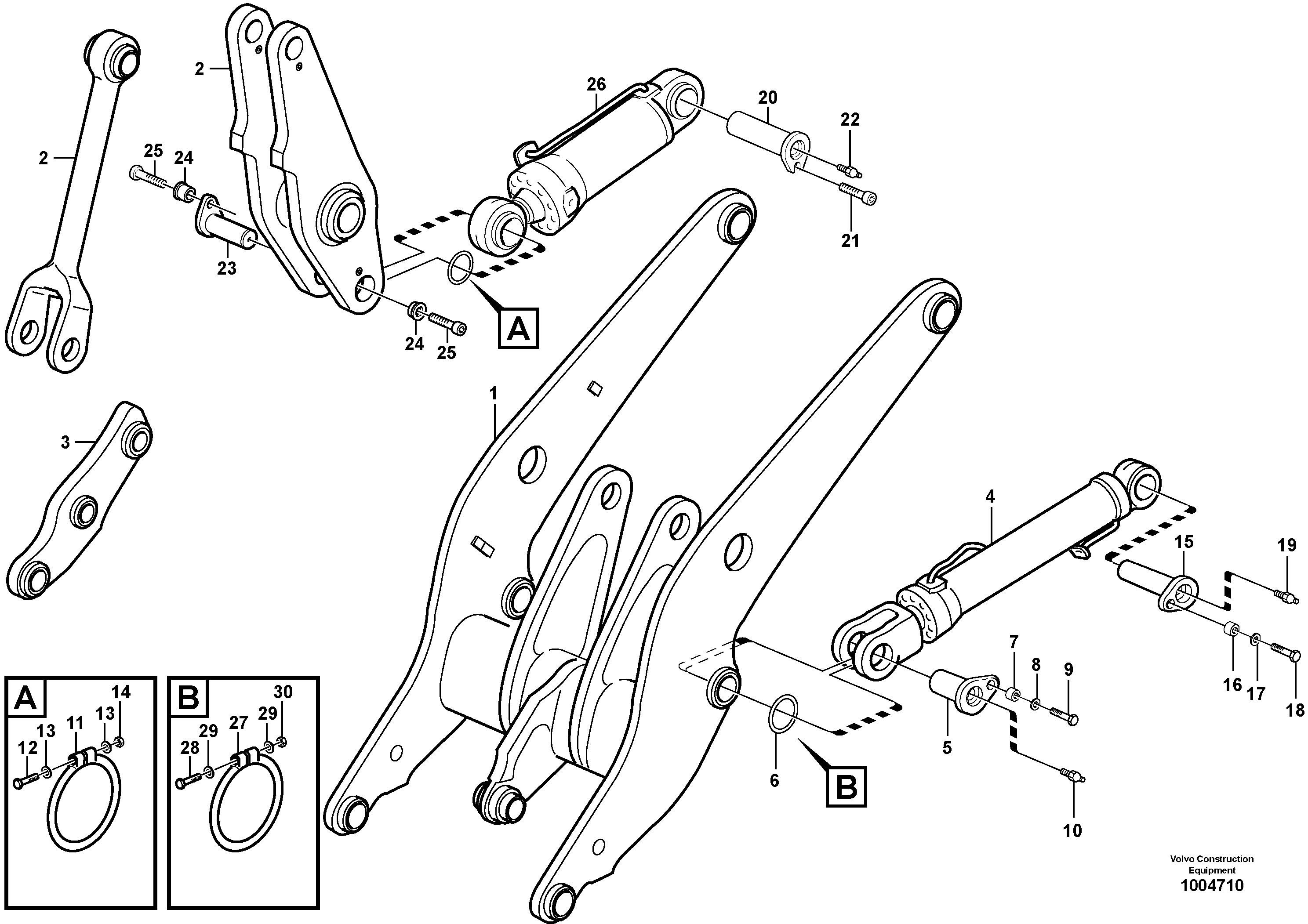 Lifting- and tilt cylinder with assembly parts.  STD, OPEN ROPS, 82532 — volvo parts diagram