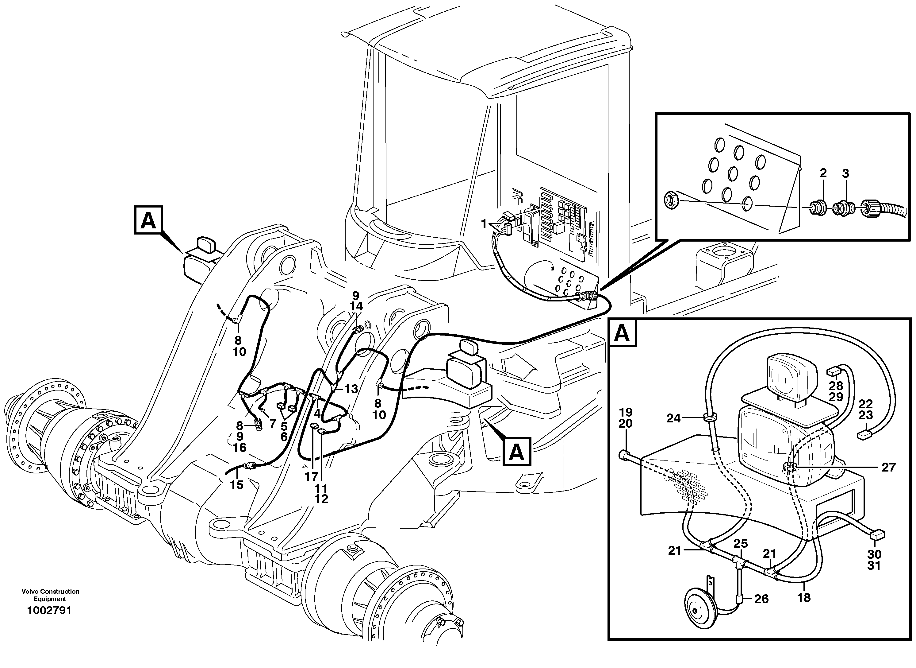 Cable harness, front  STD, OPEN ROPS — volvo parts diagram