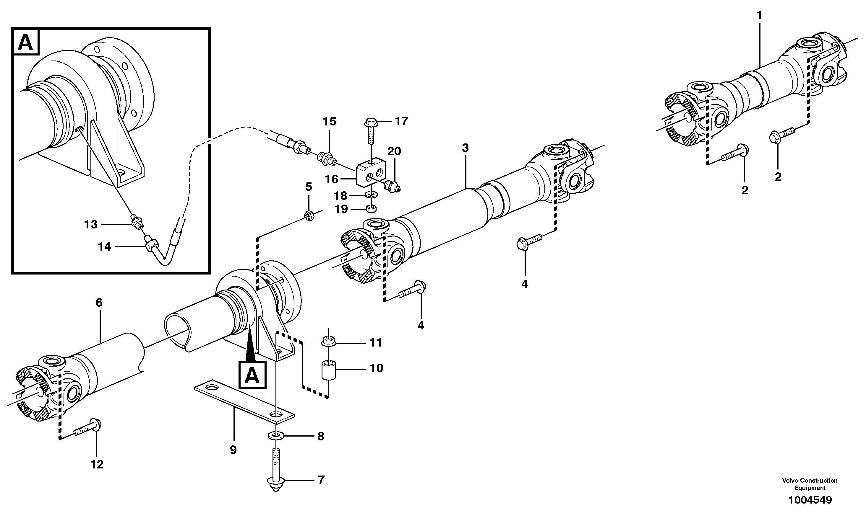 Propeller shafts with fitting parts  STD, OPEN ROPS — volvo parts diagram