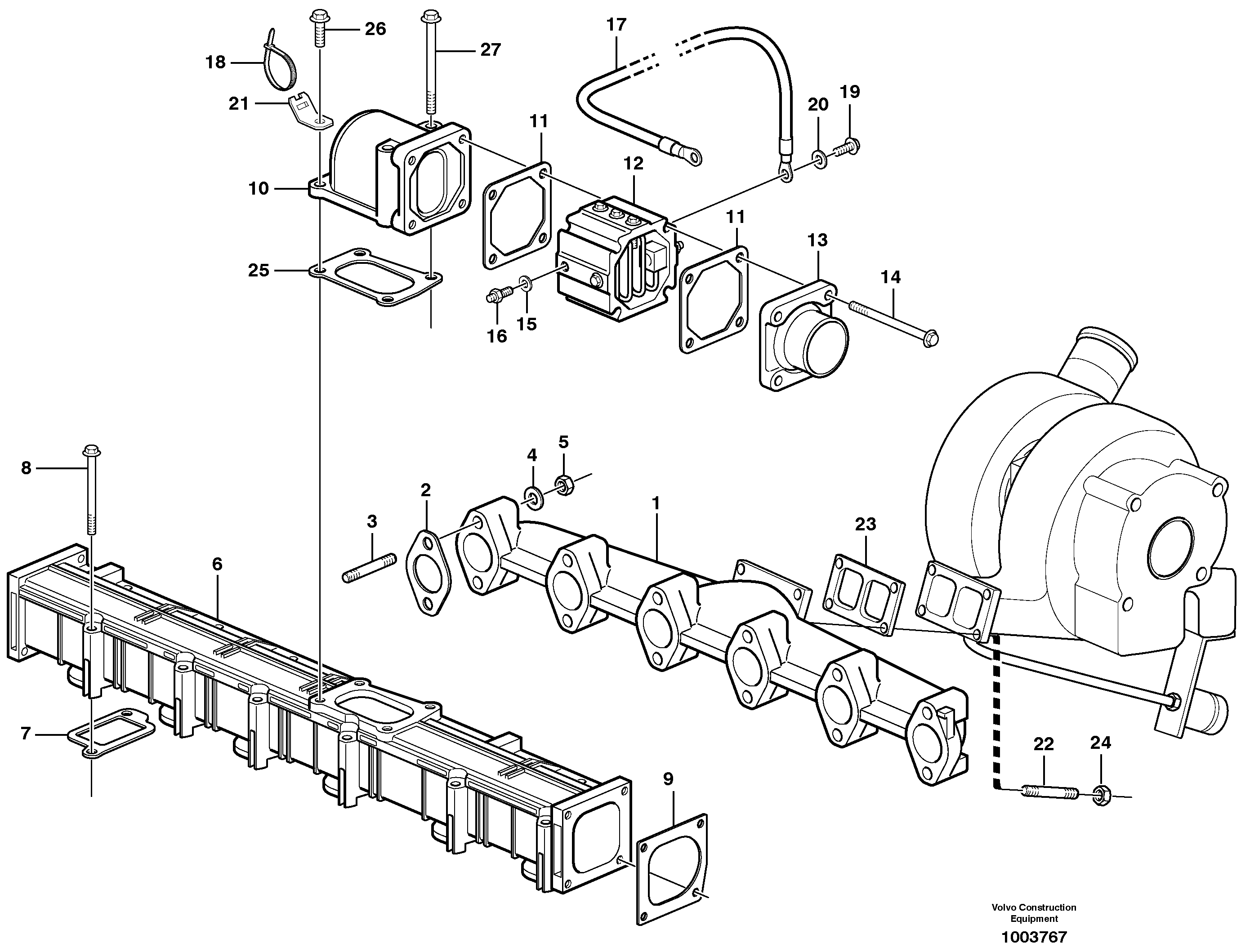 Inlet manifold and exhaust manifold — volvo parts diagram
