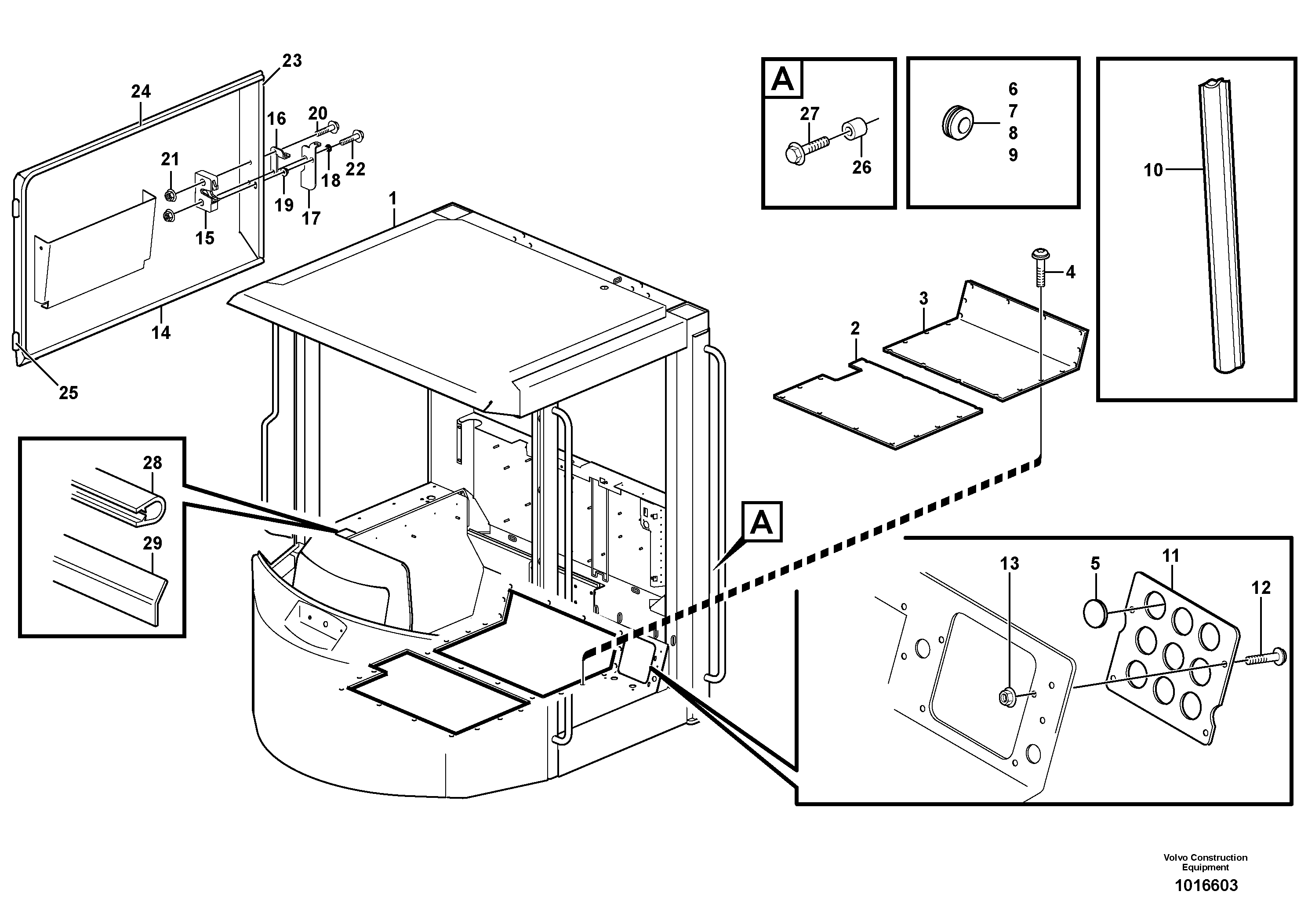 Cab body: roof and floor panel.  OPEN ROPS,STD — volvo parts diagram