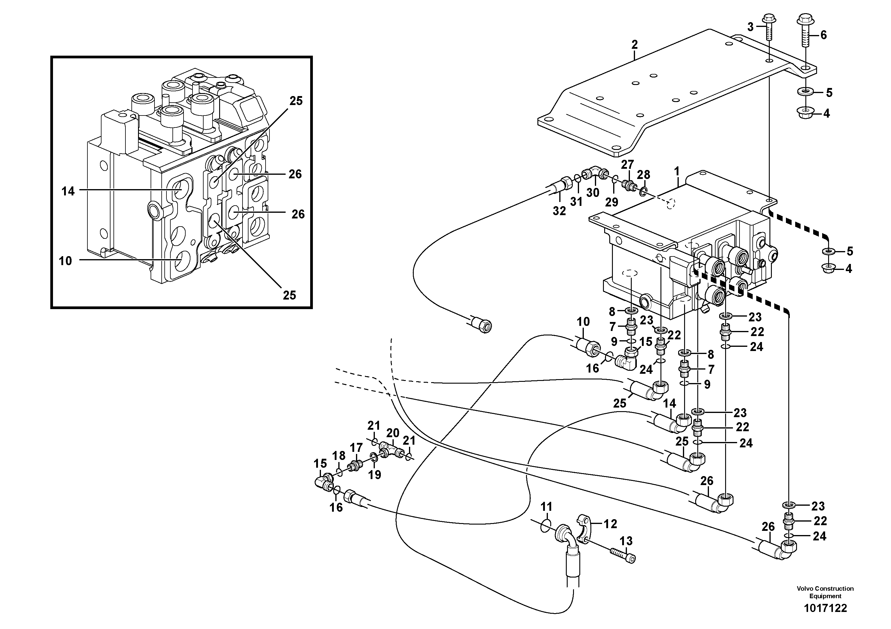 Hydraulic system, 3rd and 4th function. Feed and return lines. — volvo parts diagram