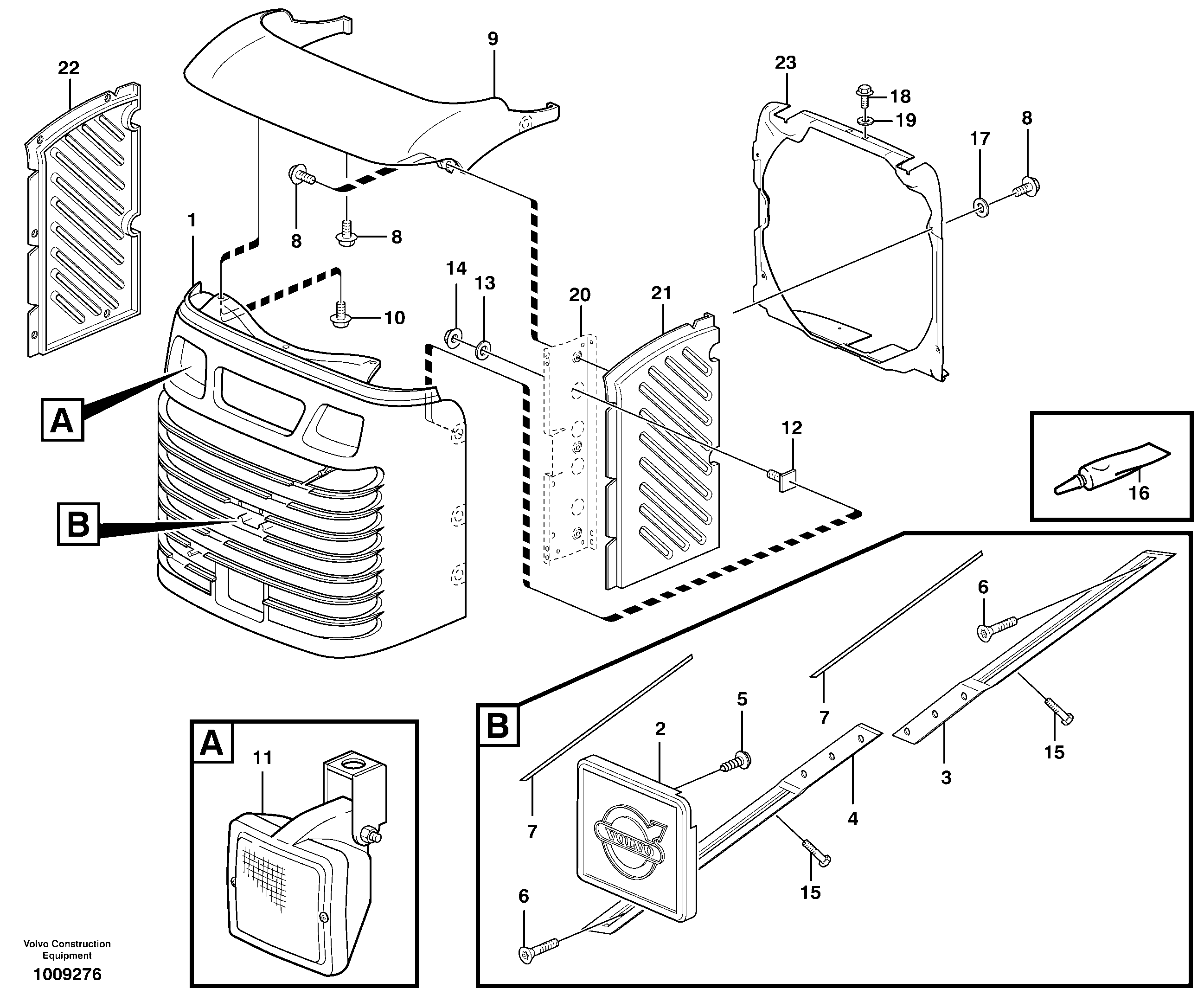 Radiator casing  STD, OPEN ROPS — volvo parts diagram