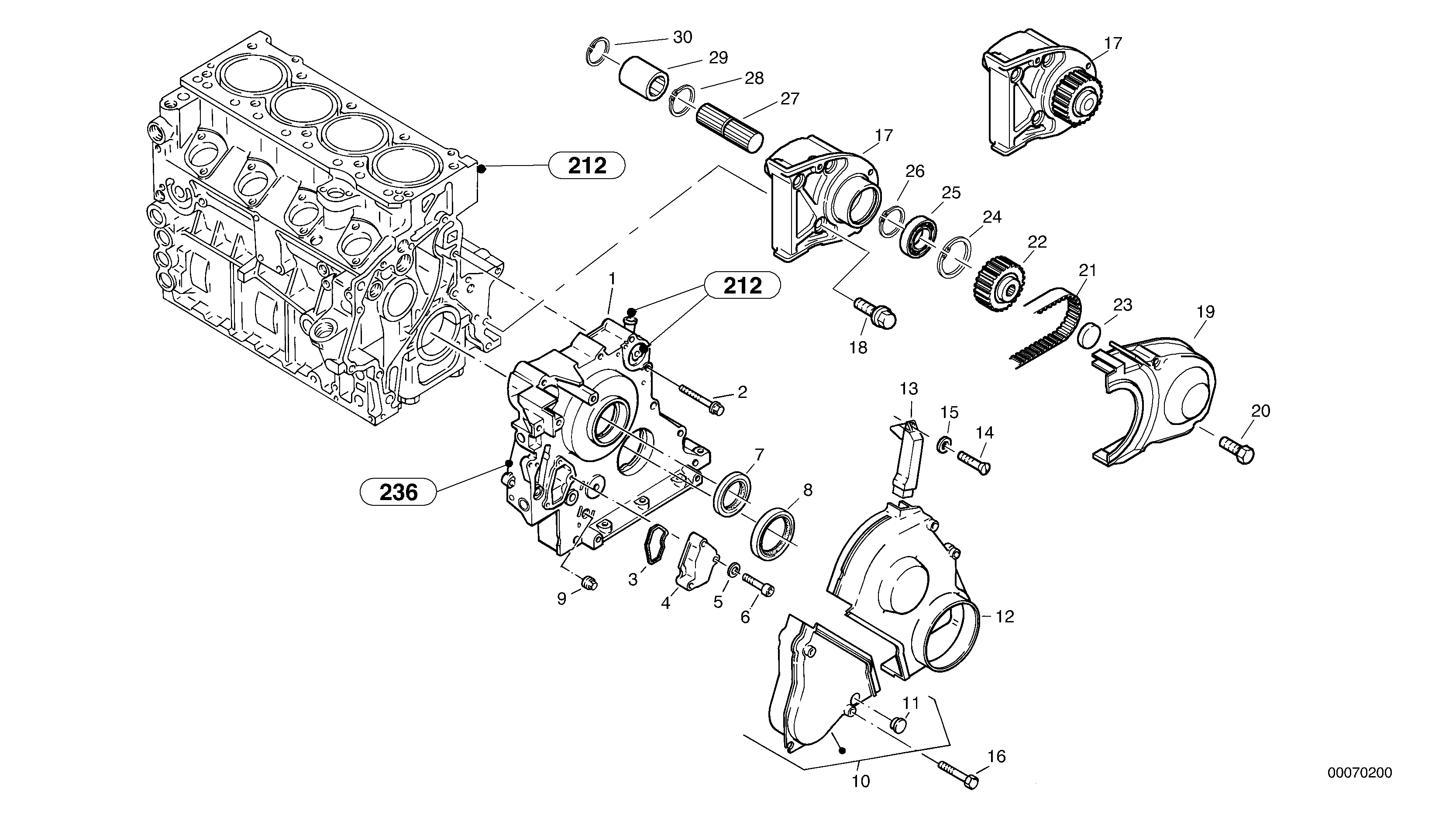 Timing gear housing (front cover) — volvo parts diagram