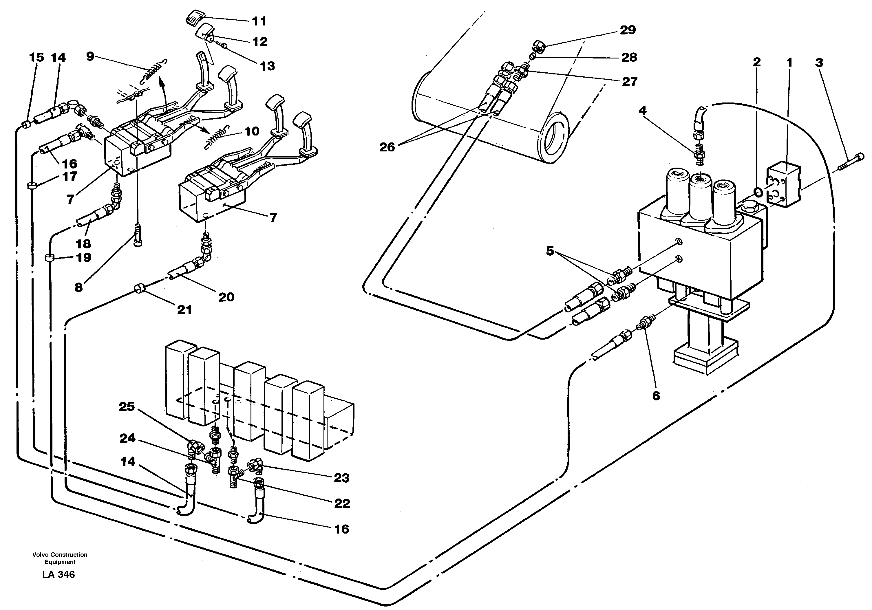 Slope bucket/rotating grab hydraulics in base machine  14267968 — volvo parts diagram
