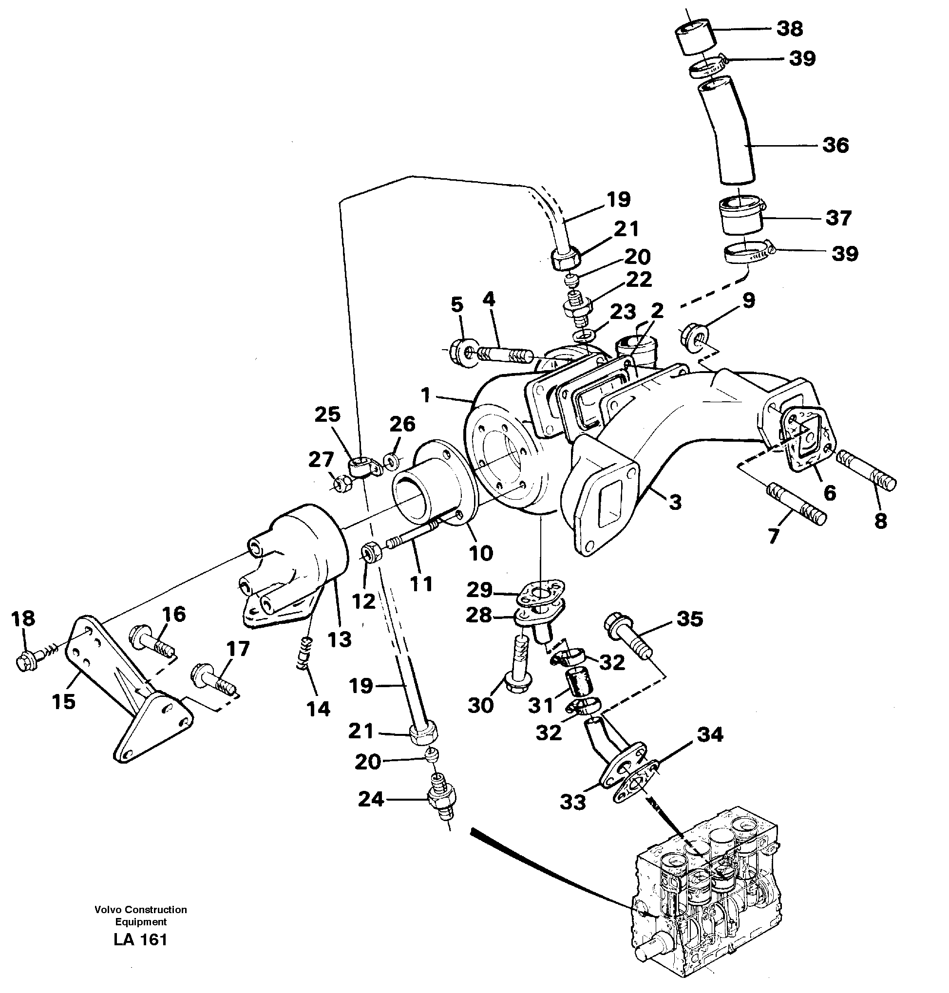 Turbocharger with exhaustmanifold — volvo parts diagram