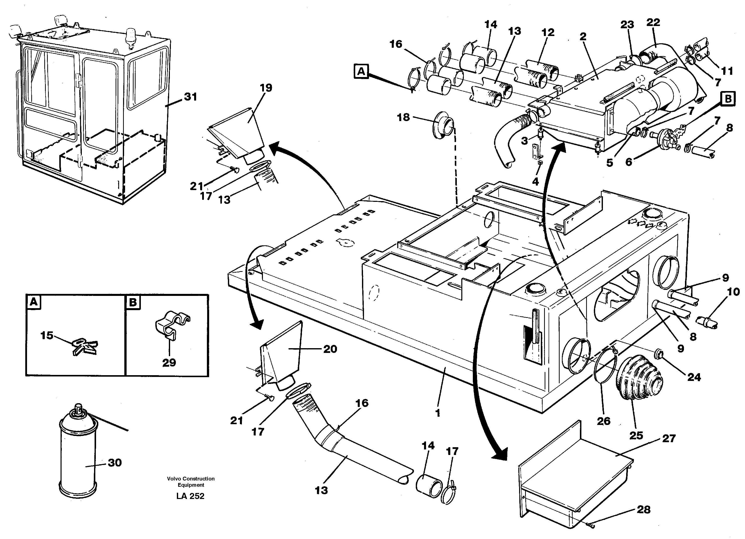 Cab heater with fitting parts — volvo parts diagram