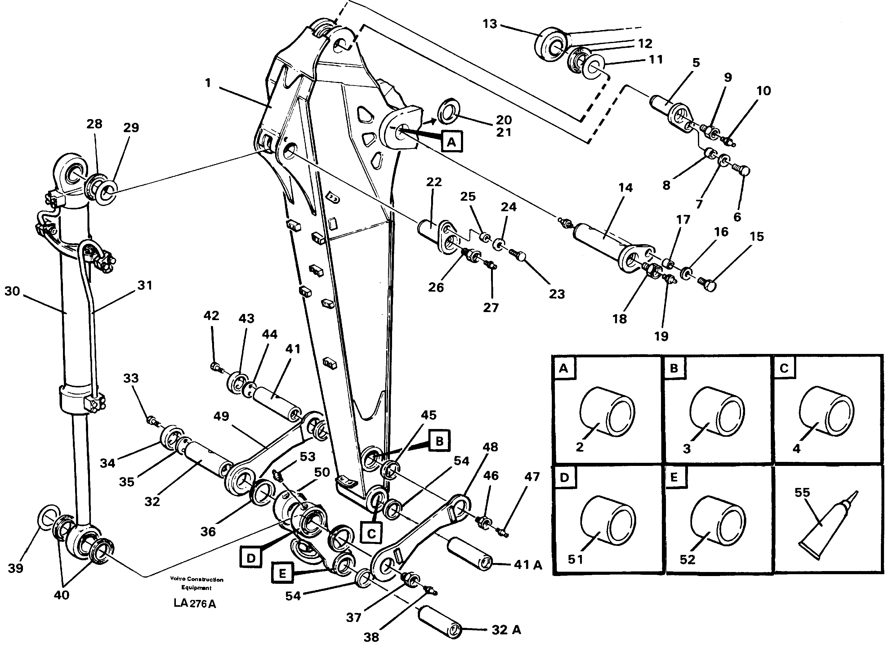 Backhoe dipper arm incl. connections, 2.0m 2.4m  14258753, 14262397 — volvo parts diagram