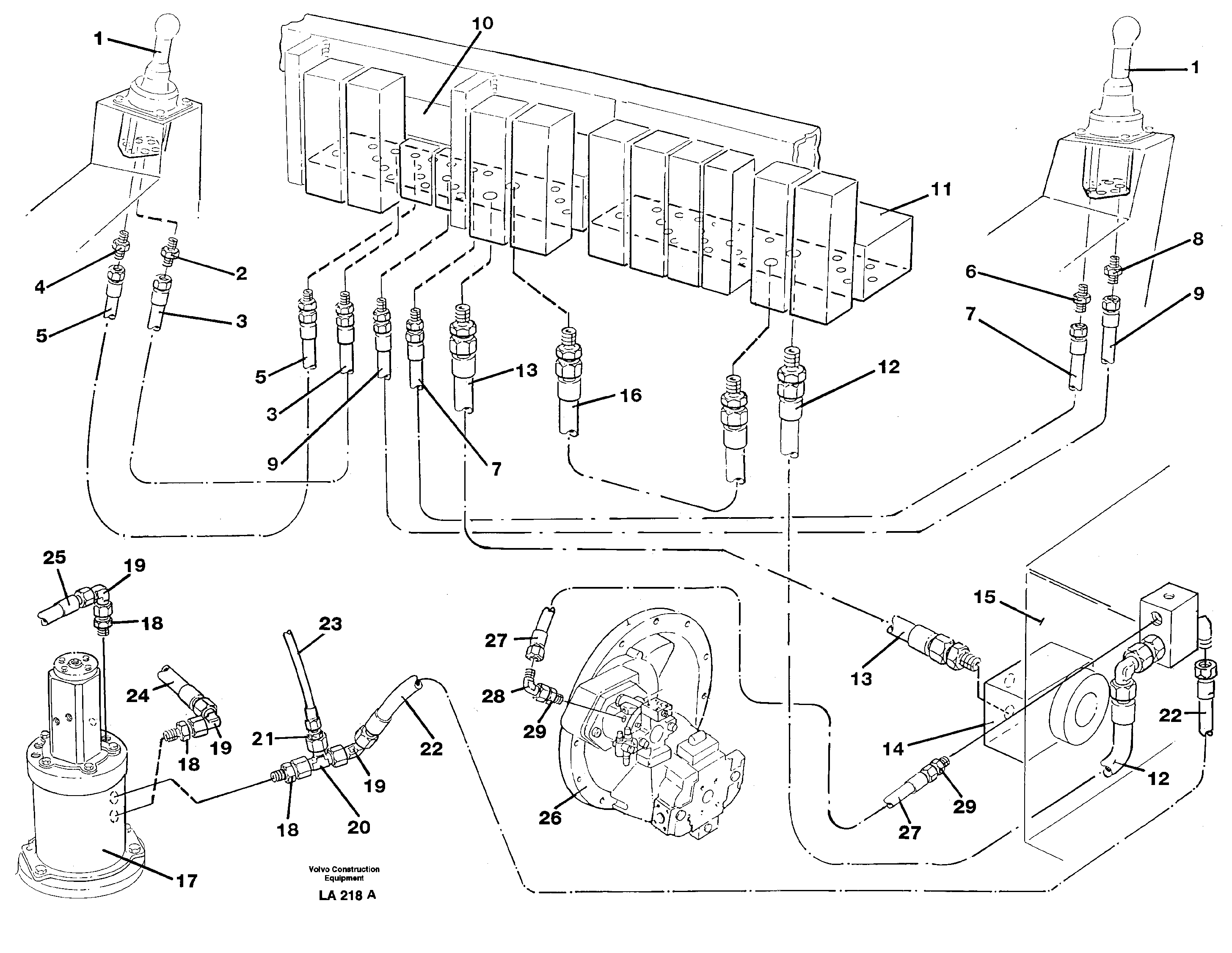 Servo pressure hydraulicsand tank back-flow lines — volvo parts diagram
