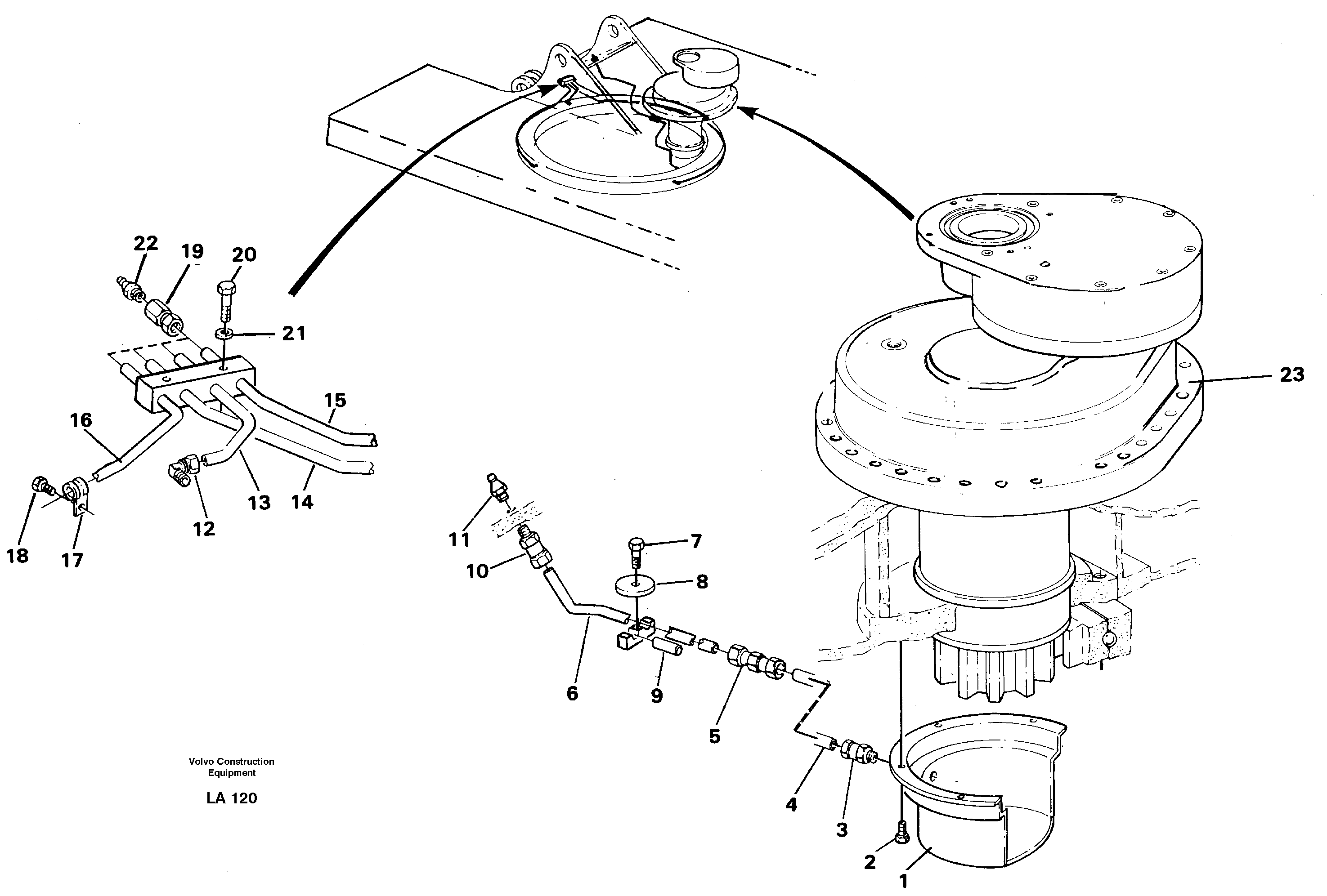 Slew transmission, lubricating pipe — volvo parts diagram