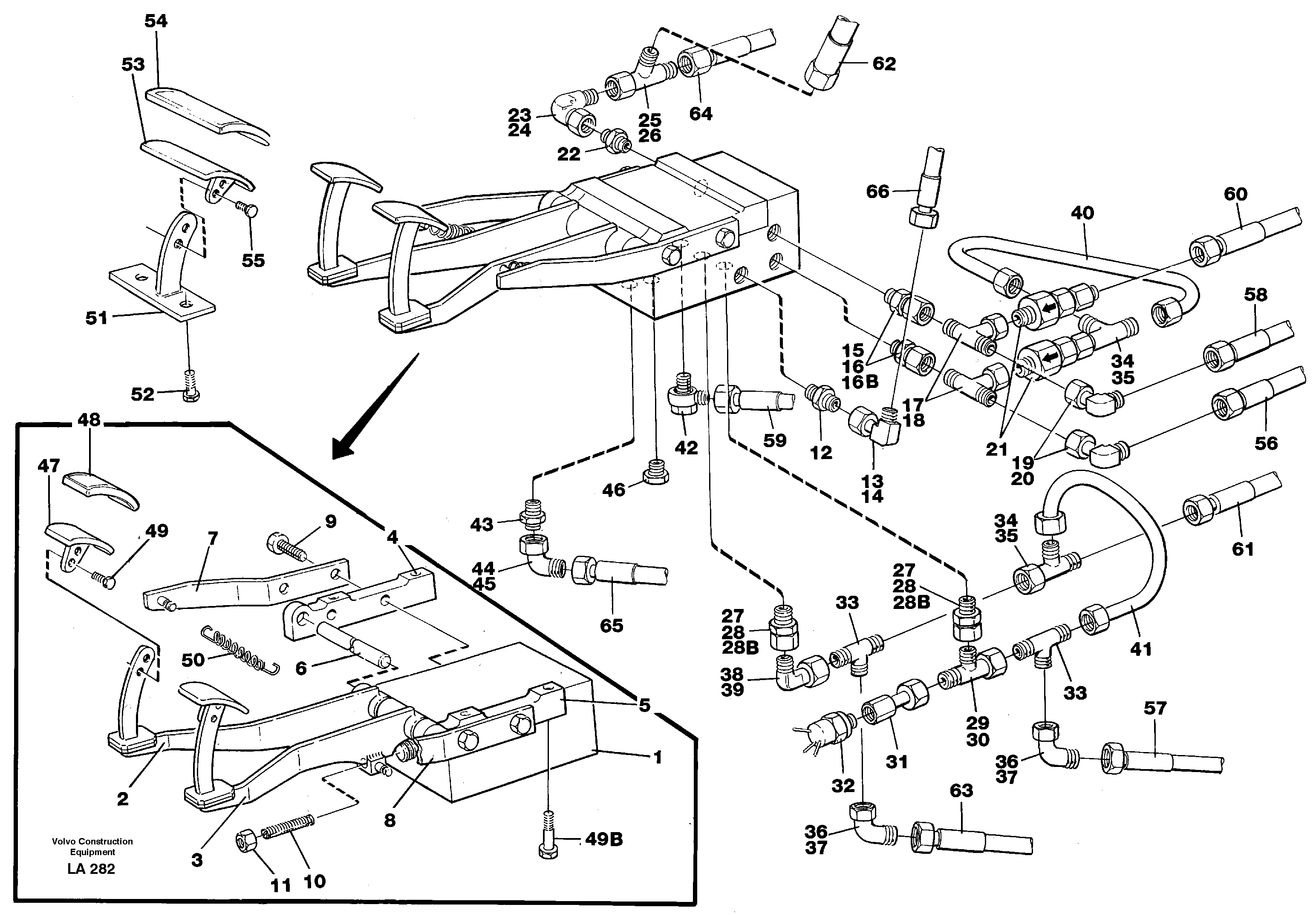 Pedal valve with foot rest and fittings — volvo parts diagram