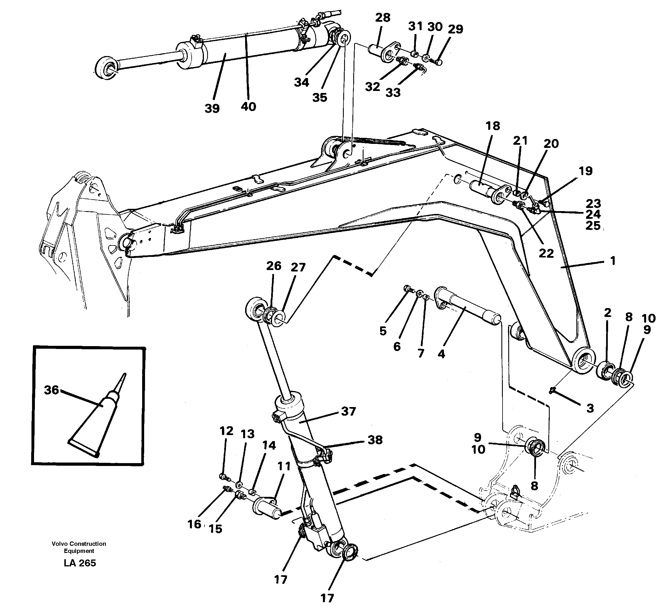 Backhoe boom incl. attachements, 4.90 M  14268048 — volvo parts diagram
