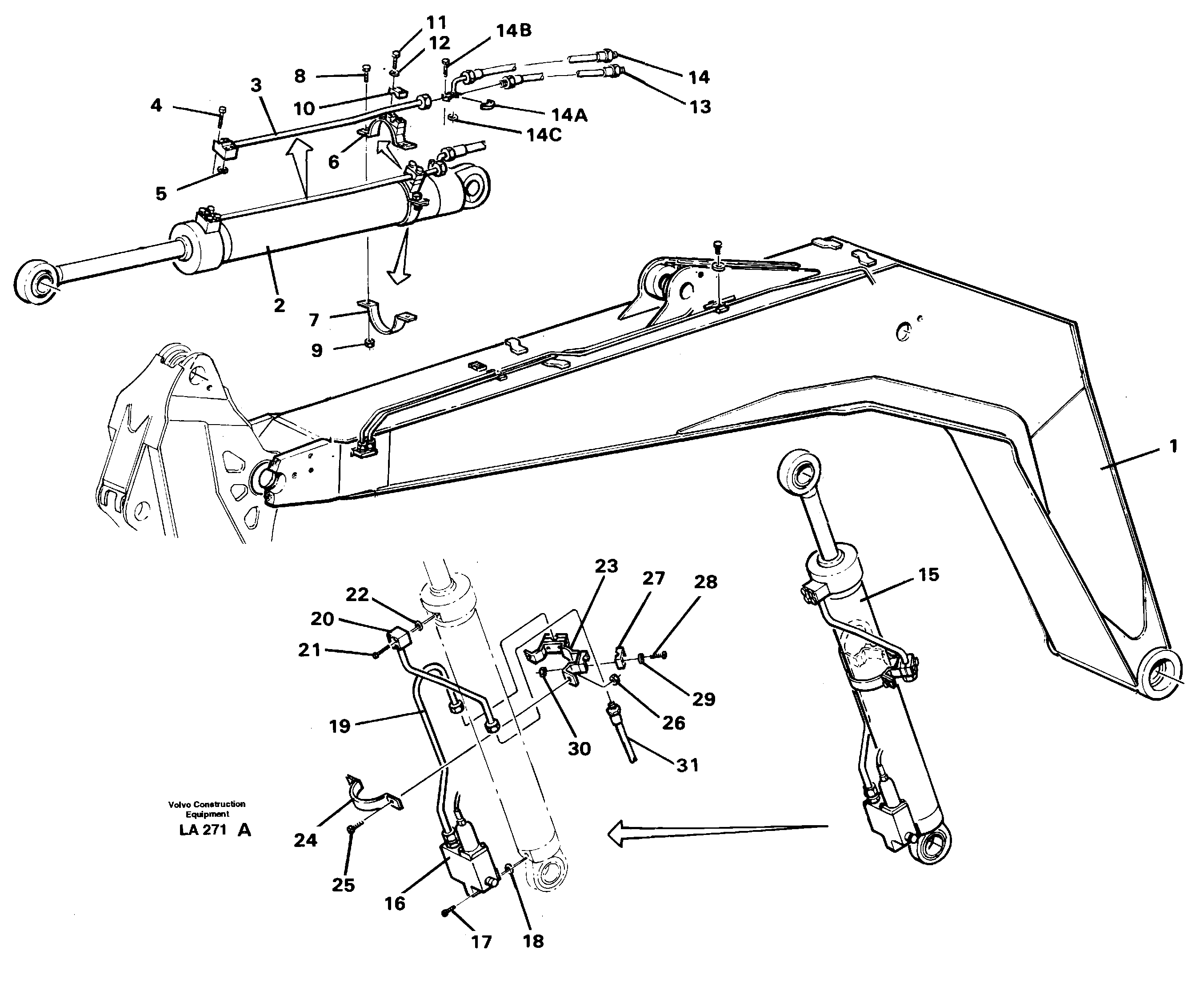 Cylinder hydraulics, backhoe boom 4.90 M  14268048 — volvo parts diagram