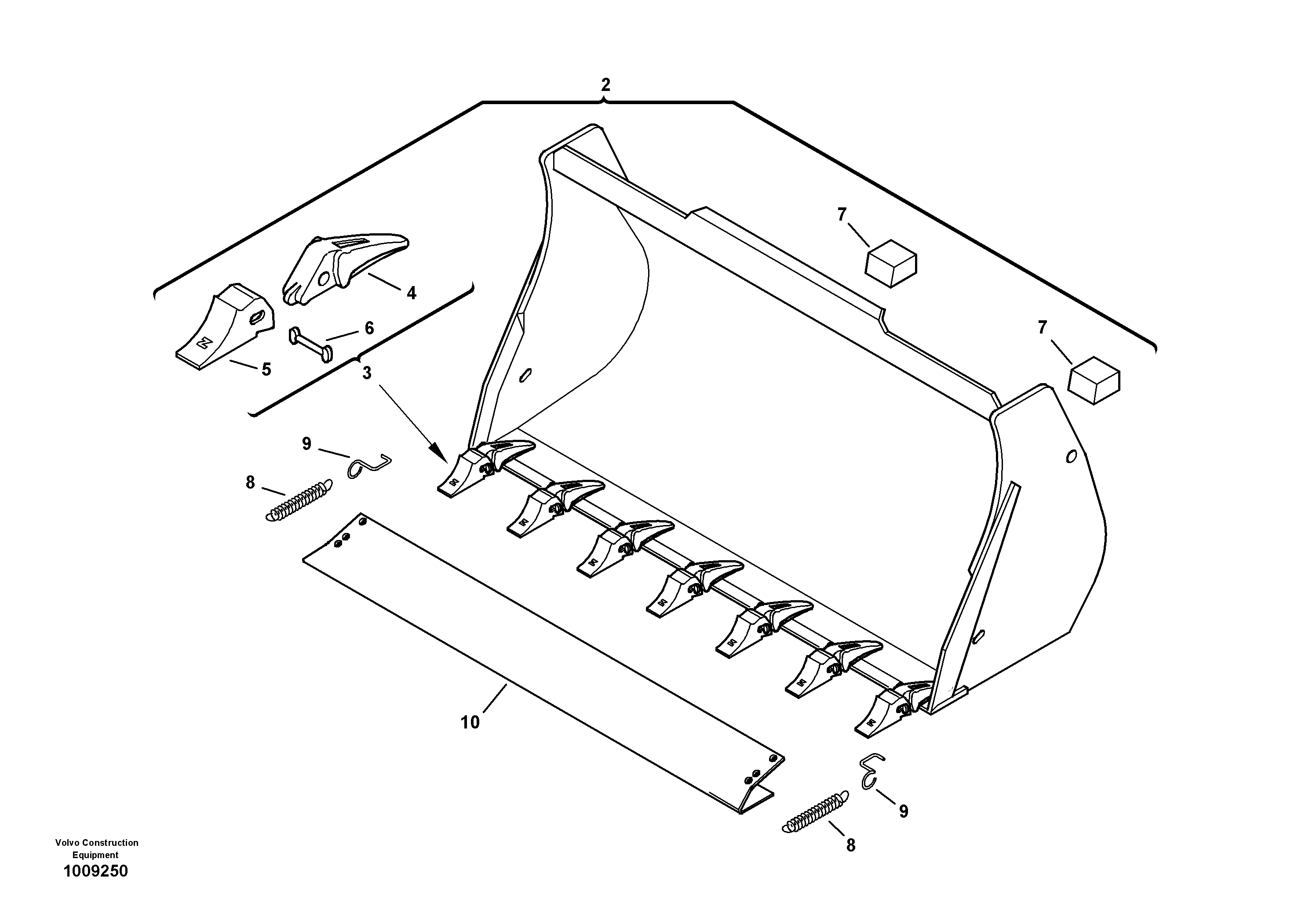 Bucket with teeth — volvo parts diagram