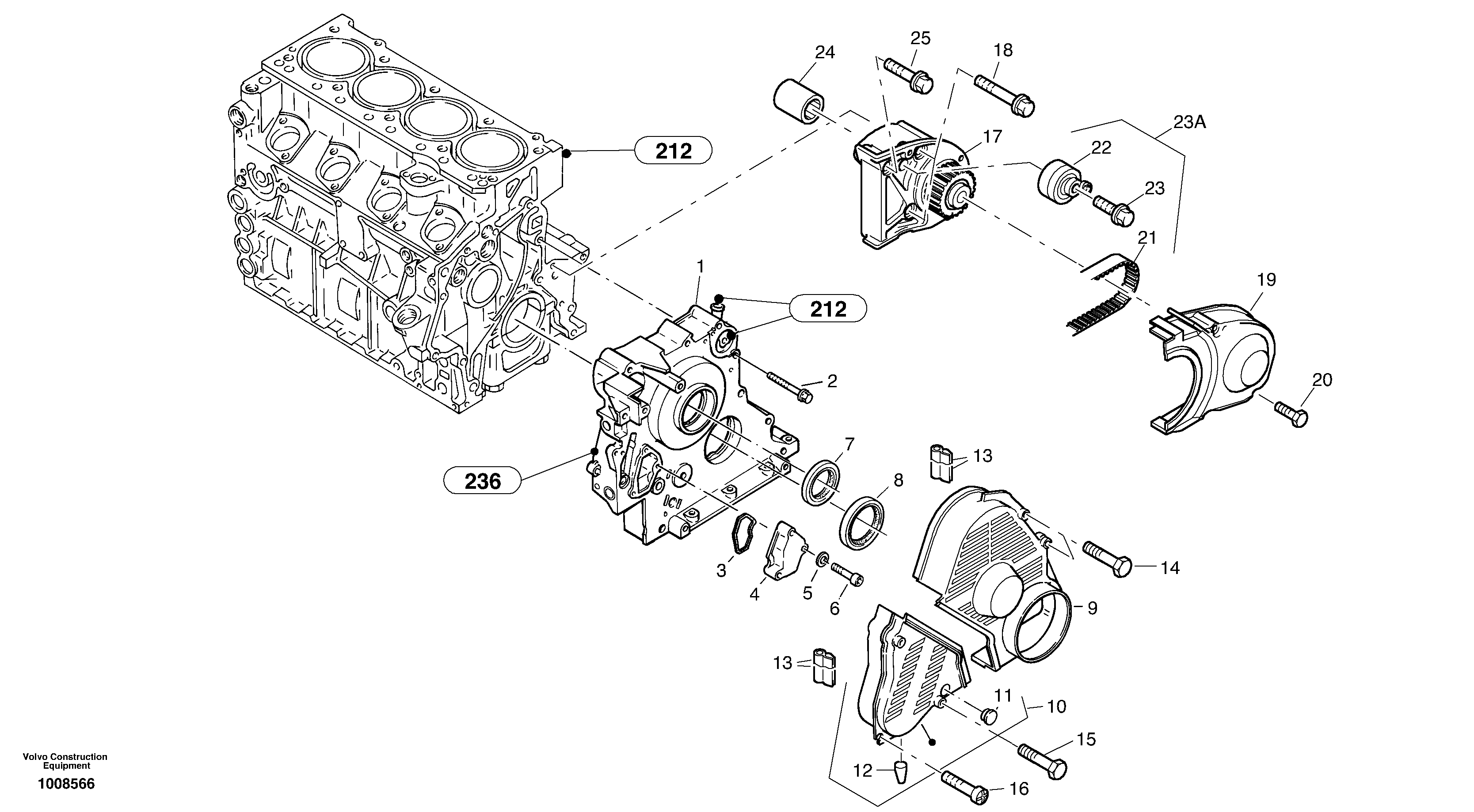 Timing gear housing (front cover) — volvo parts diagram