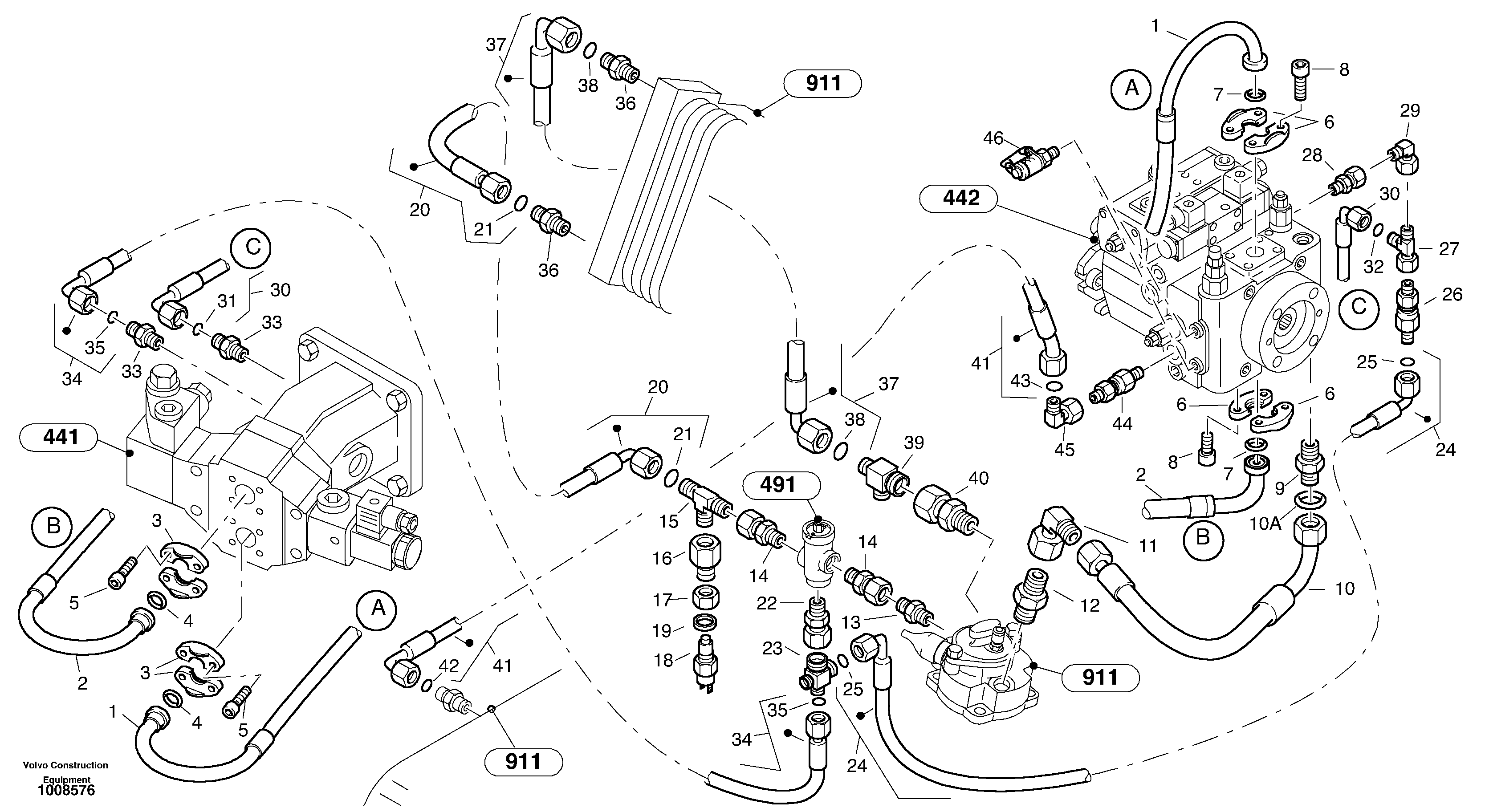 Lines - hydrostatic drive — volvo parts diagram