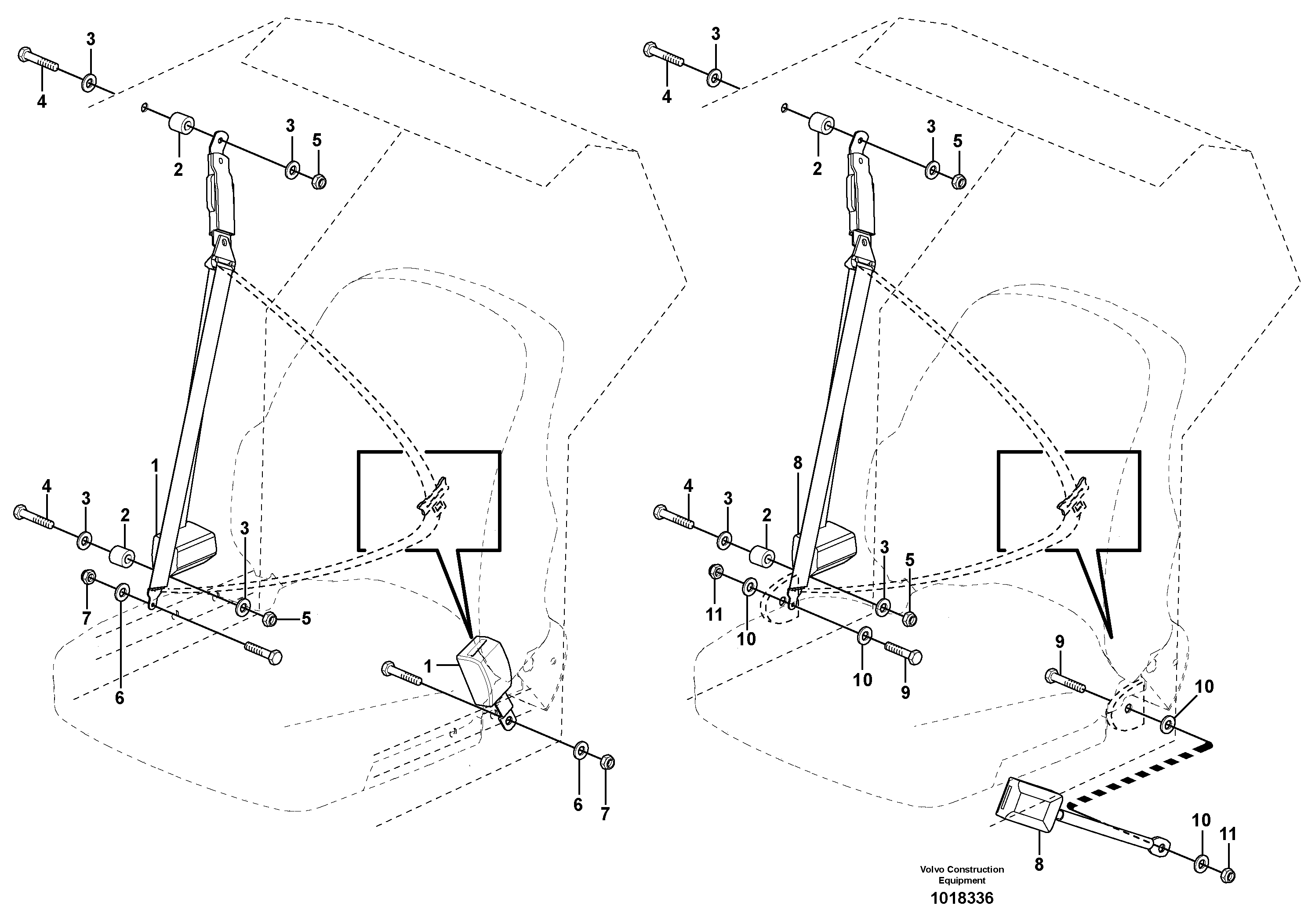 Seat belt operator's seat — volvo parts diagram