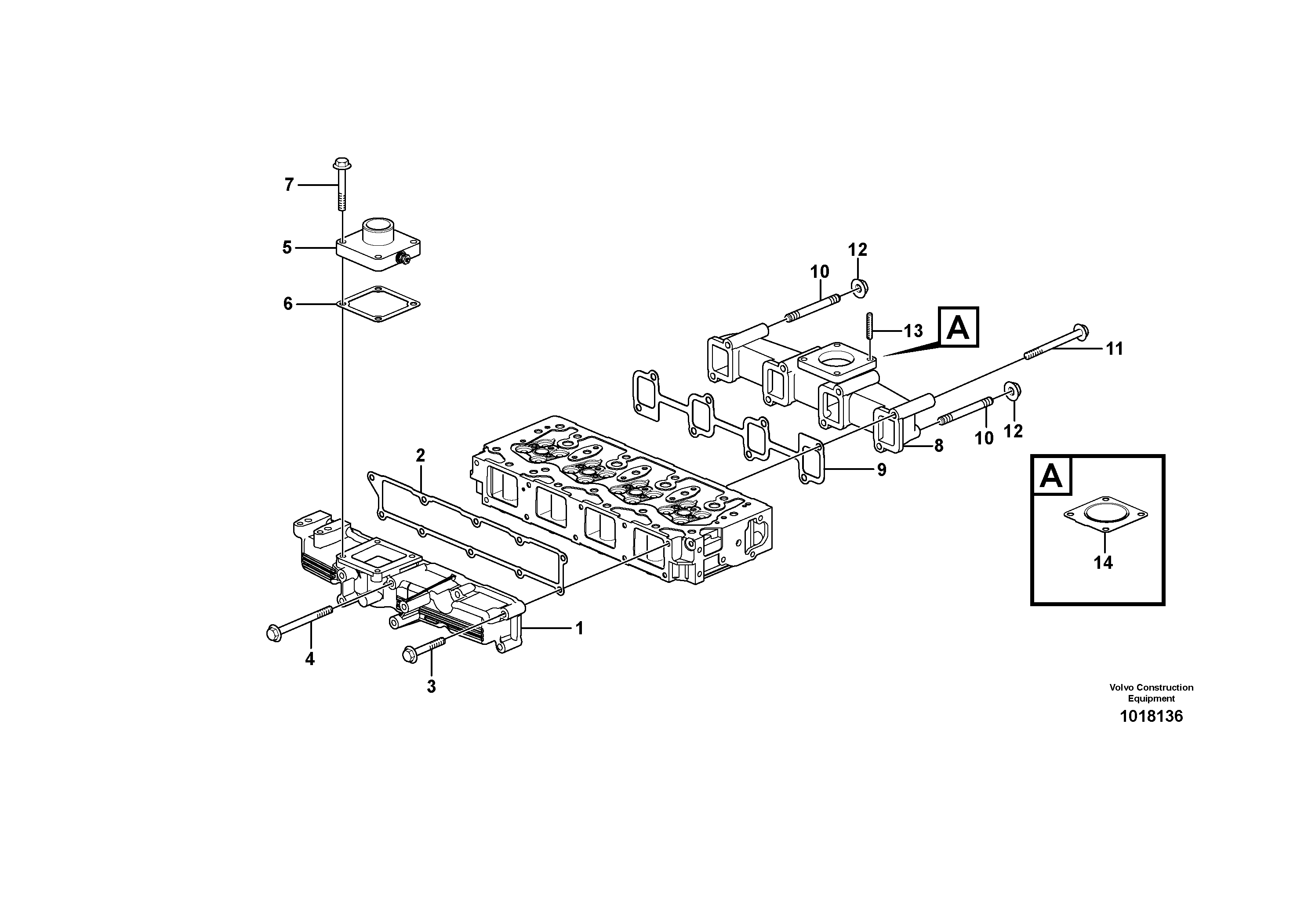 Inlet manifold and exhaust manifold — volvo parts diagram