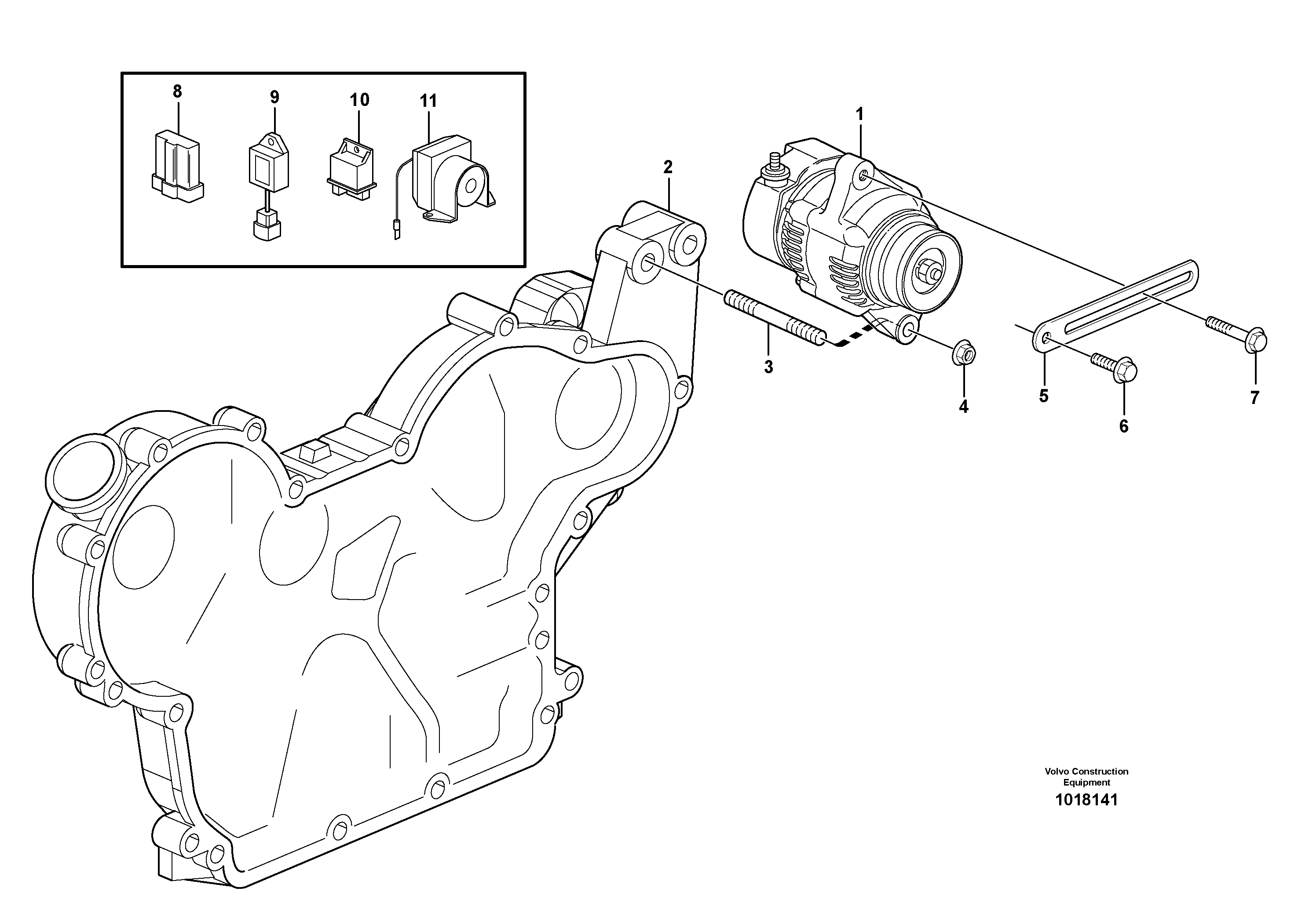 Alternator with assembling details — volvo parts diagram