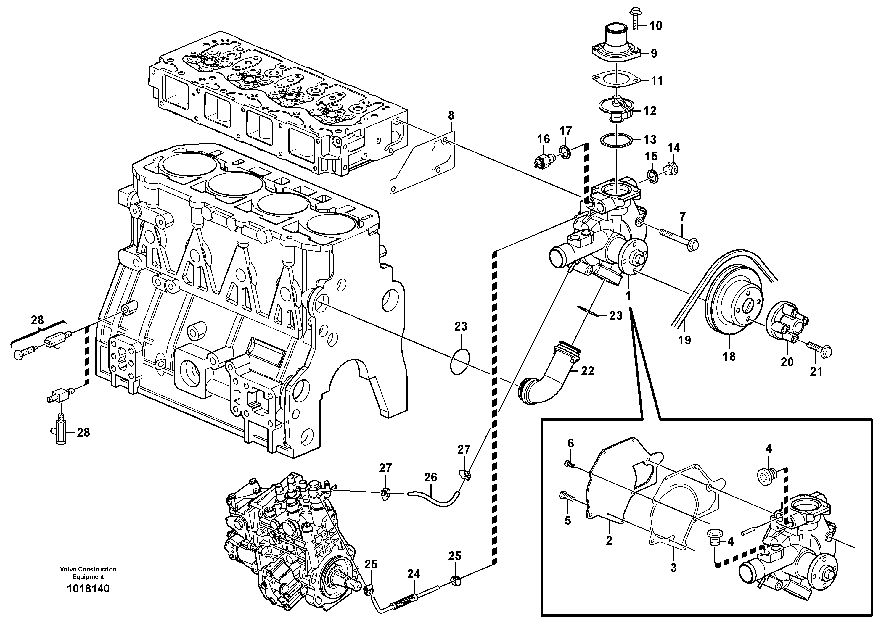 Water pump and thermostat housing — volvo parts diagram