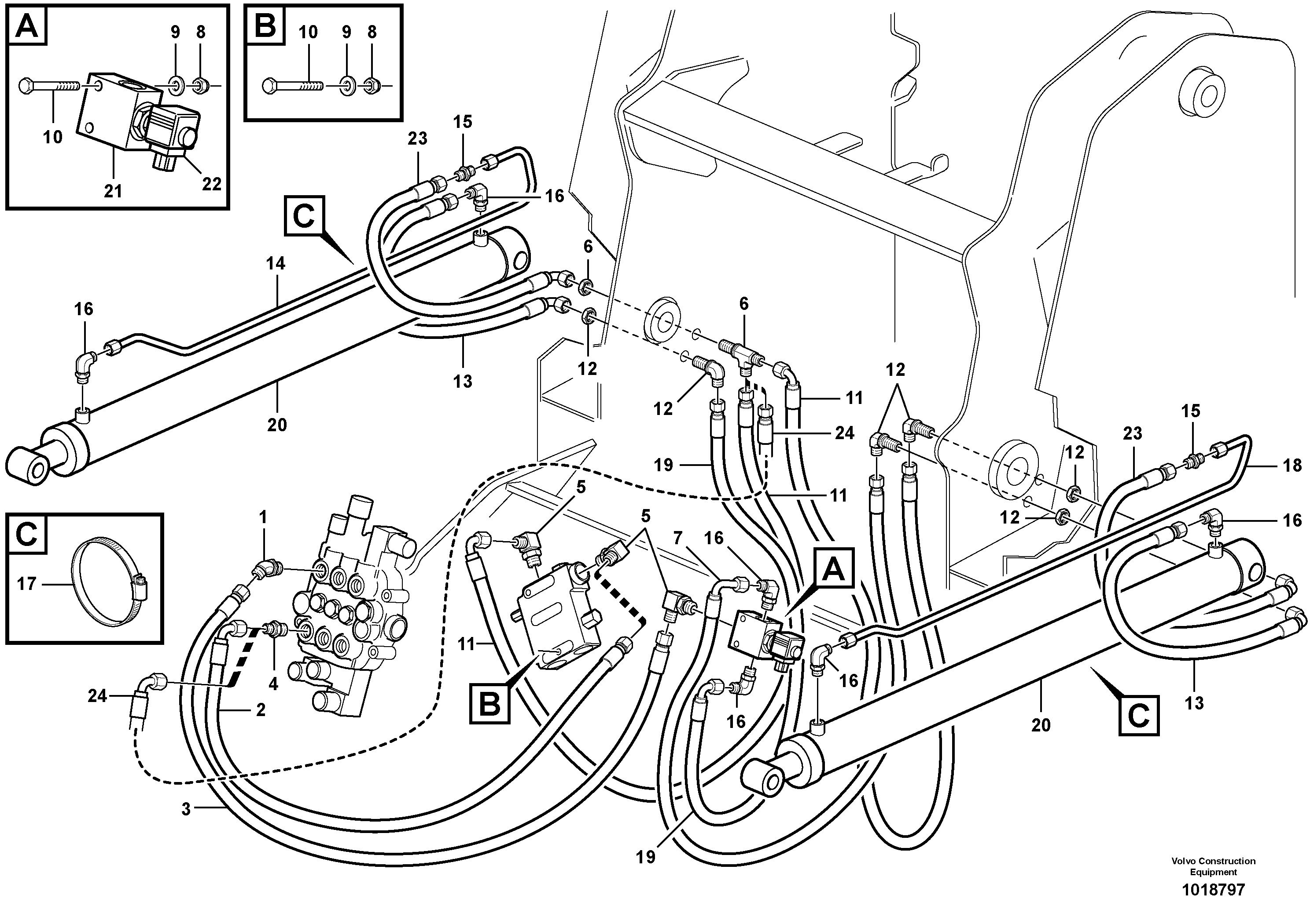 Loader arm hydraulic circuit (w/self level valve) — volvo parts diagram